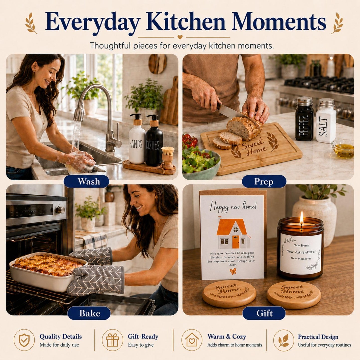 Housewarming Gifts New Home Basket，21-Piece Including Cutting Board, Handwashing Set, and Aromatherapy – Ideal for Housewarming Gift for Couples, New Home Families, and Closing Gifts for Home Buyers