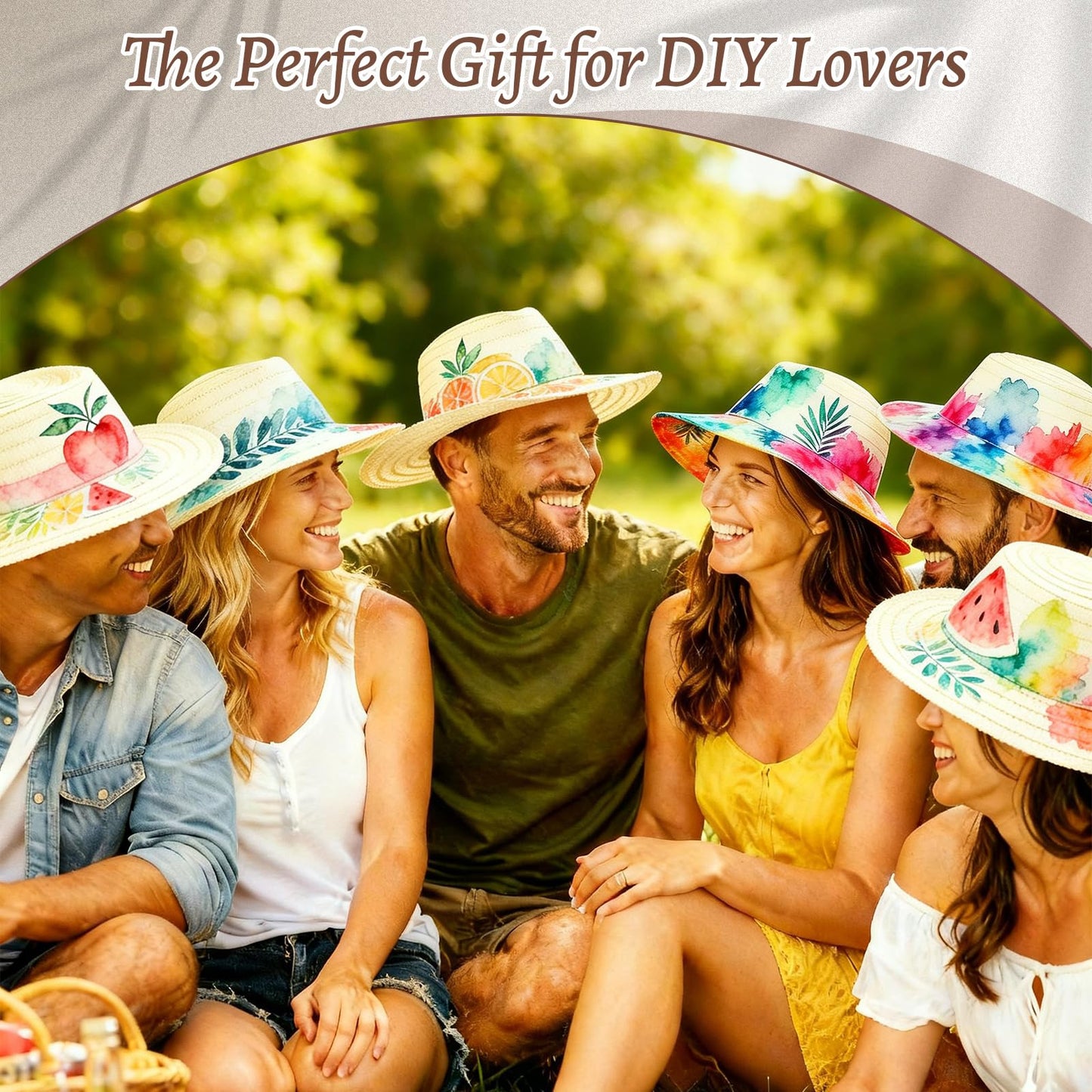 Chicingyou 12 Set DIY Straw Hat Set DIY Tea Party Hats Handmade Cap with Paints Brushes Craft Art Painting Cap Tea Party Supplies Mexican Arts Crafts Gifts for Adults Women Men