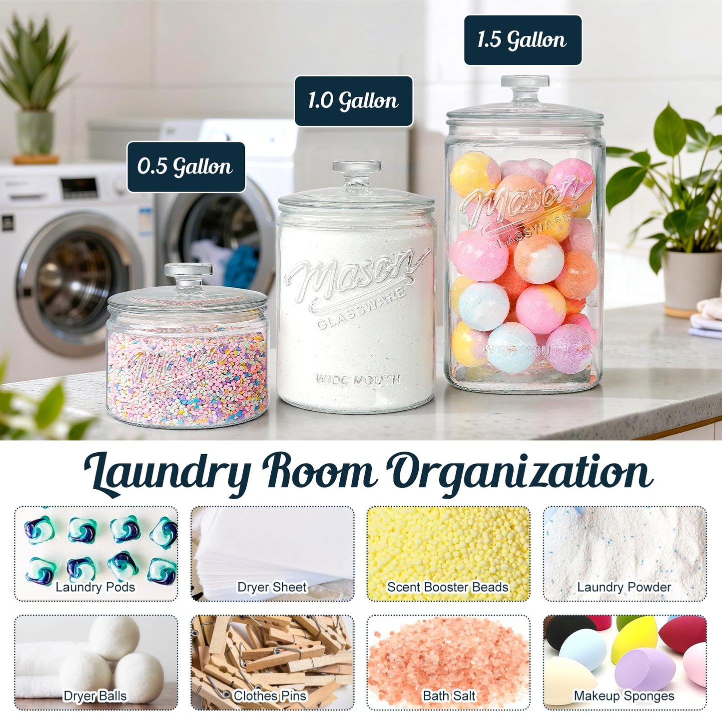 Dwbligt 2 Pack 1 Gallon Glass Cookie Jar with Lid, Glass Canisters for Pantry Organizers & Storage, Wide Mouth Mason Jar for Flour Sugar, Sourdough Starter, Coffee, Dog Treat, Apothecary, Laundry Room