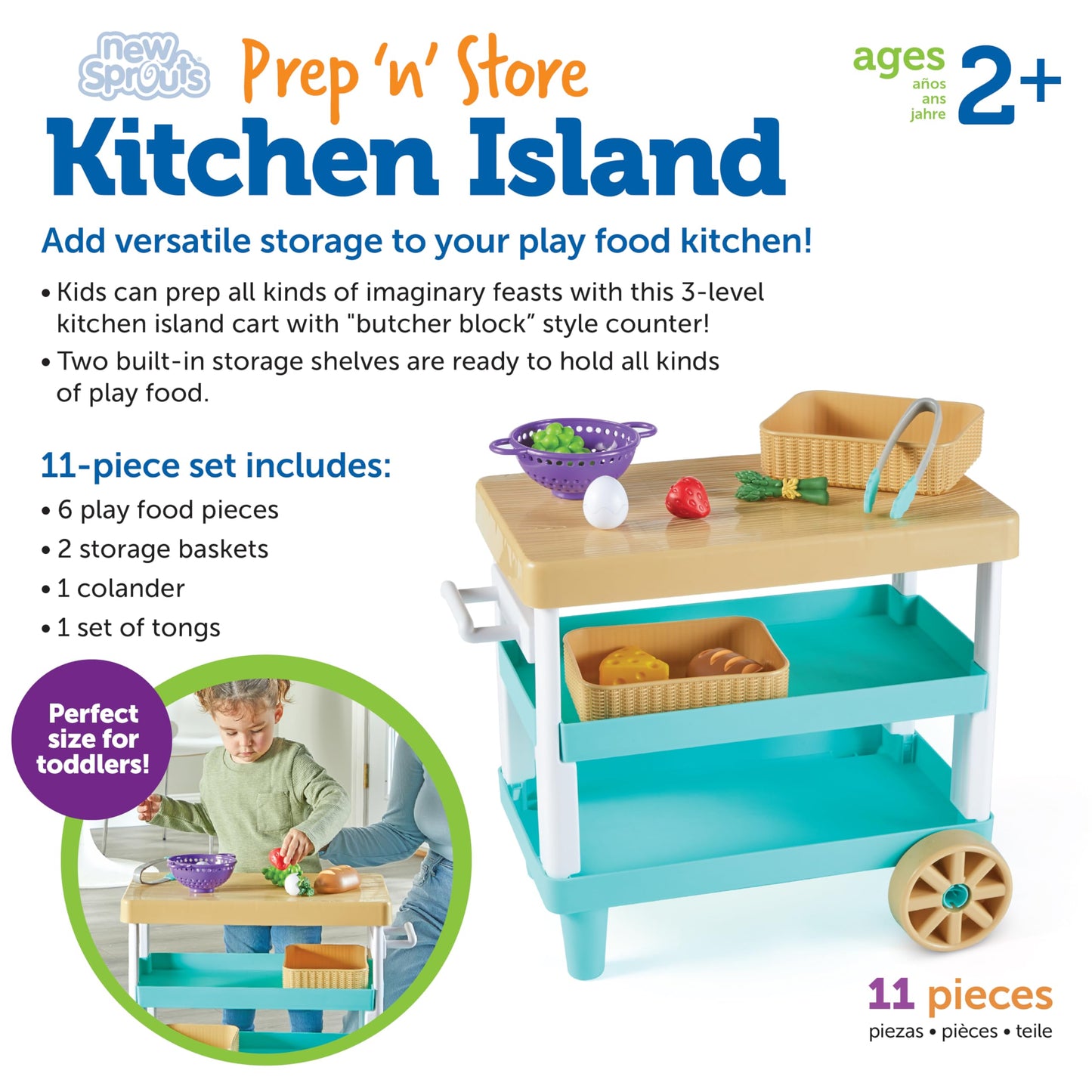 Learning Resources New Sprouts Prep ‘n’ Store Kitchen Island, Ages 2+, Play Food for Kids’ Kitchens, Grocery Store Pretend Play, Play Food For Toddlers,11 Pieces