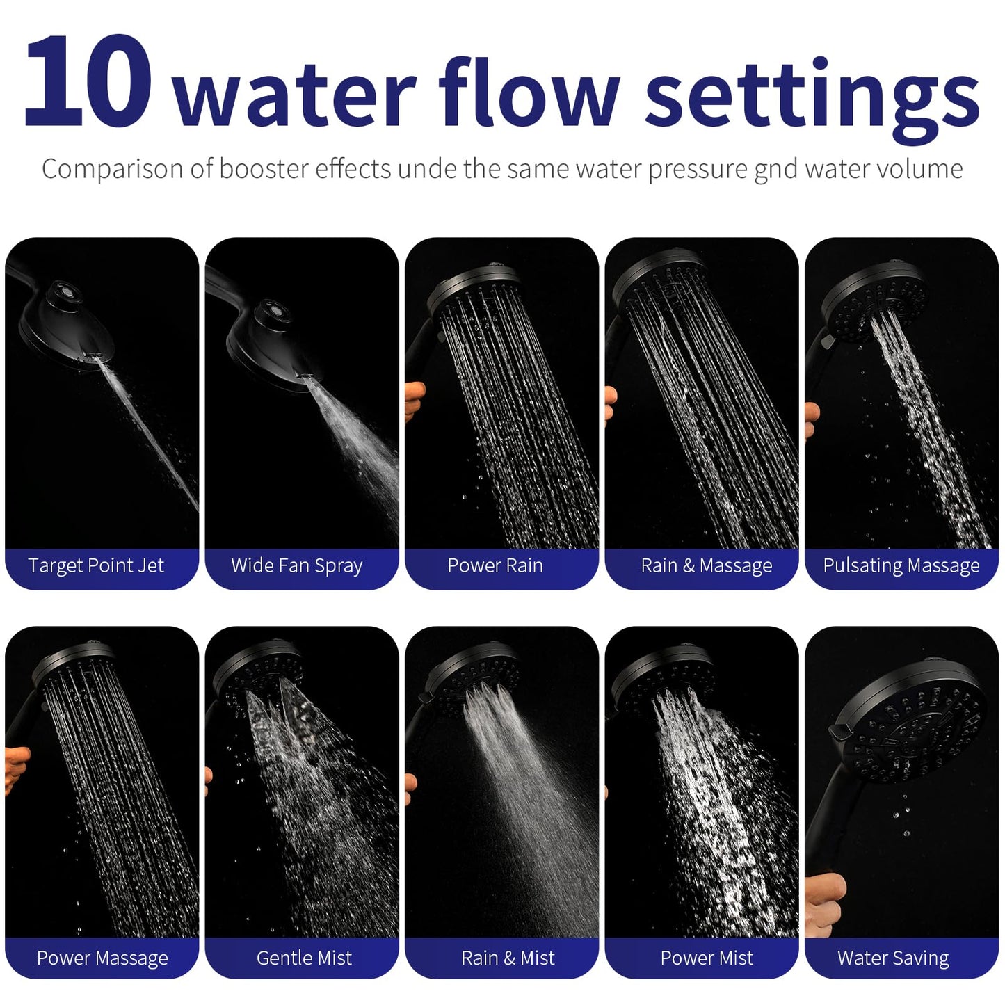 Magnetic Handheld Shower Head with Filter， High Pressure 10-Spray-Mode Detachable Shower Head with 60-Inch Hose, Powerful Hand Held Shower Head for Low Water Pressure（Matte Black）