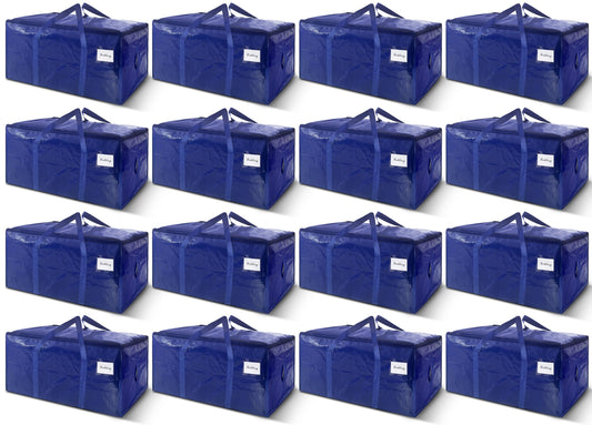 16 Pack Extra Heavy Duty Large Moving Bags with Strong Zipper & Carrying Handles, Sturdy Clothes Storage Bag Totes Bins, Packing Bags Moving Boxes College Moving Supplies, Dark Blue - 33 gal