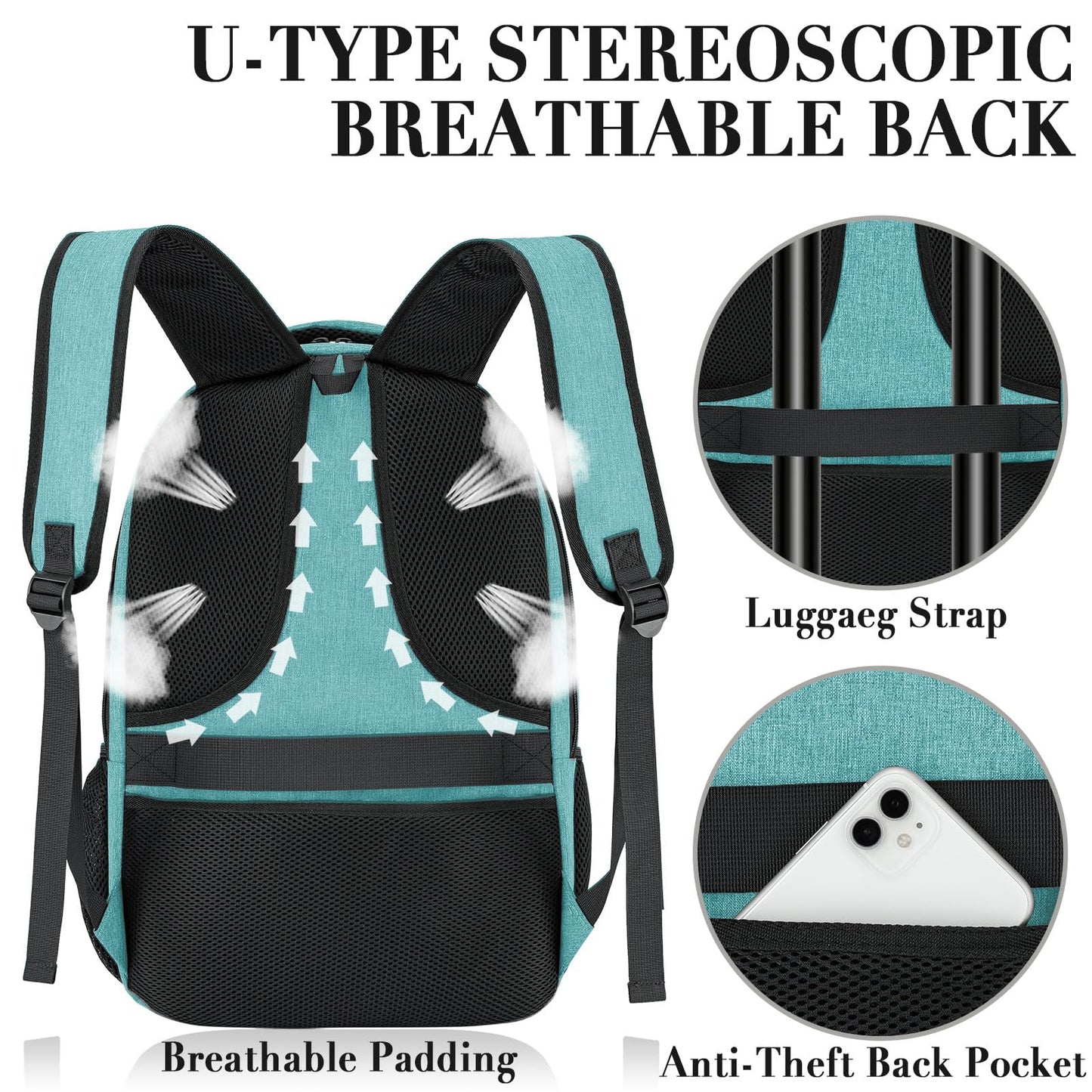 BIKROD Teal Backpack for Women and Men, Extra Large School Backpacks for Teens, Water Resistant Back Pack Fits 17 Inch Laptop, Business Anti Theft Sturdy Computer Bag Gifts
