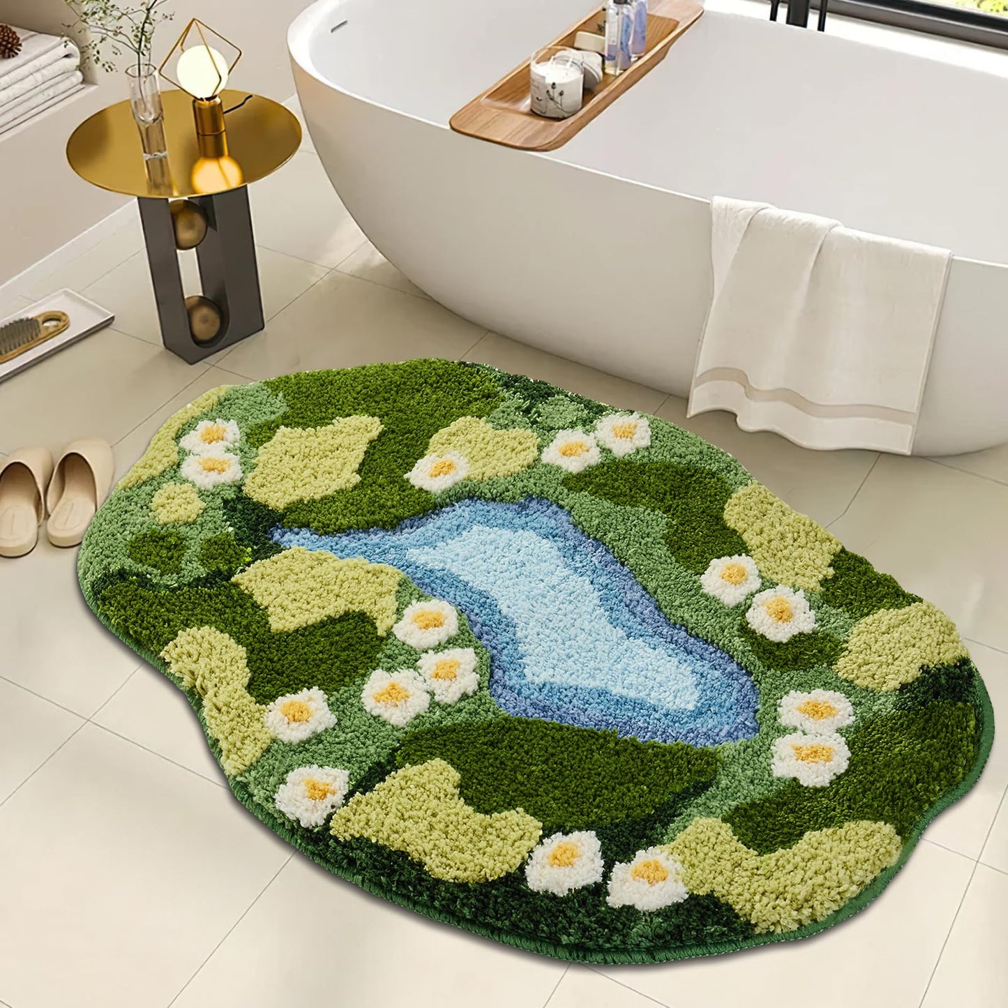Sisher Moss Bath Mat,Cute Green Bathroom Rug Thick Bathroom Rugs Runner Rug Long Absorbent Non Slip Microfiber Rugs for Shower Floor, Sink, Bedroom, Home Accessories Decor, Moss Green 31"×21"