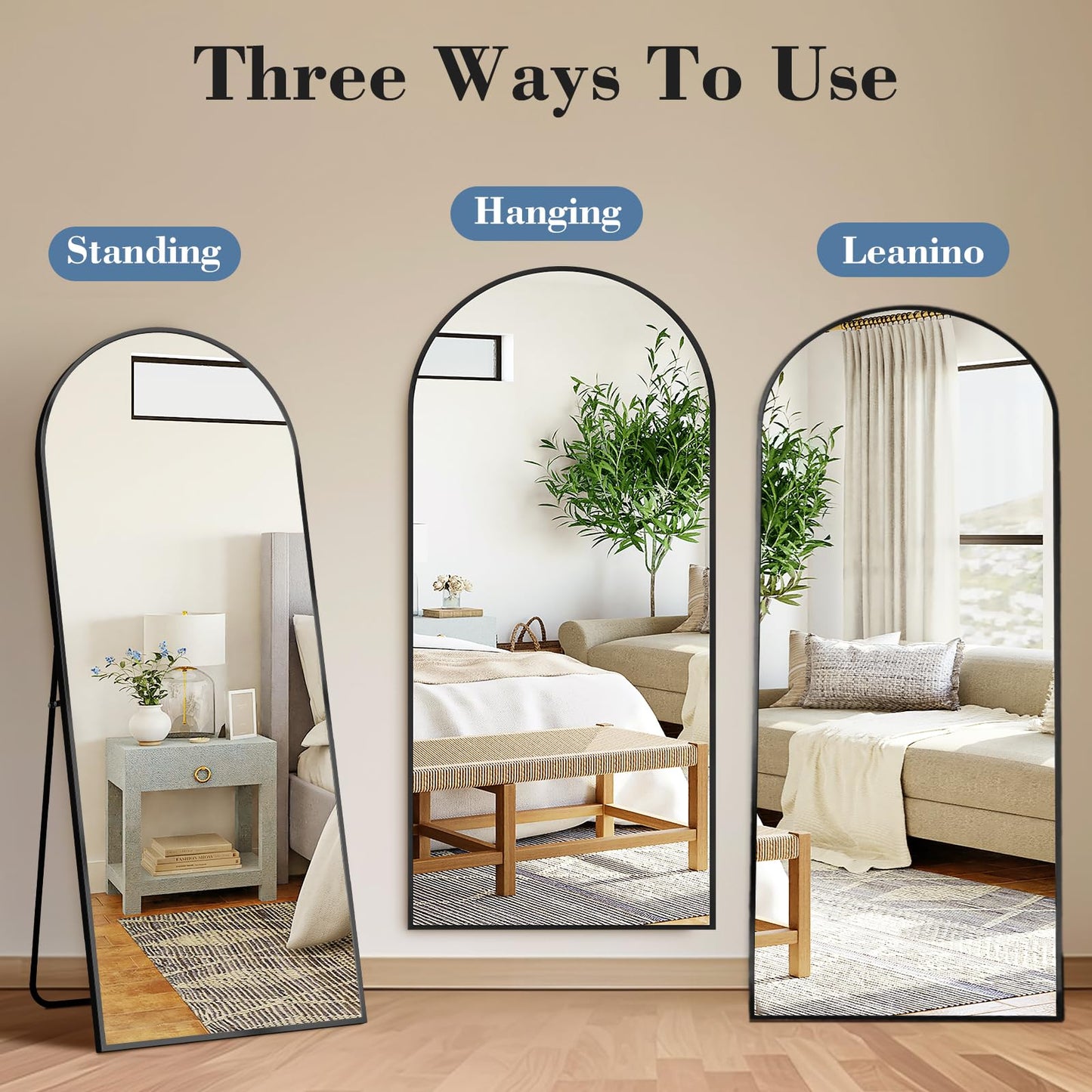 DUMOS Arched Full Length Mirror, 56"x21" Full Body Floor Standing Mirror with Aluminum Frame and Shatter Proorf Nano Glass, Modern Wall Hanging Leaning for Living Room, Home Decor, Black