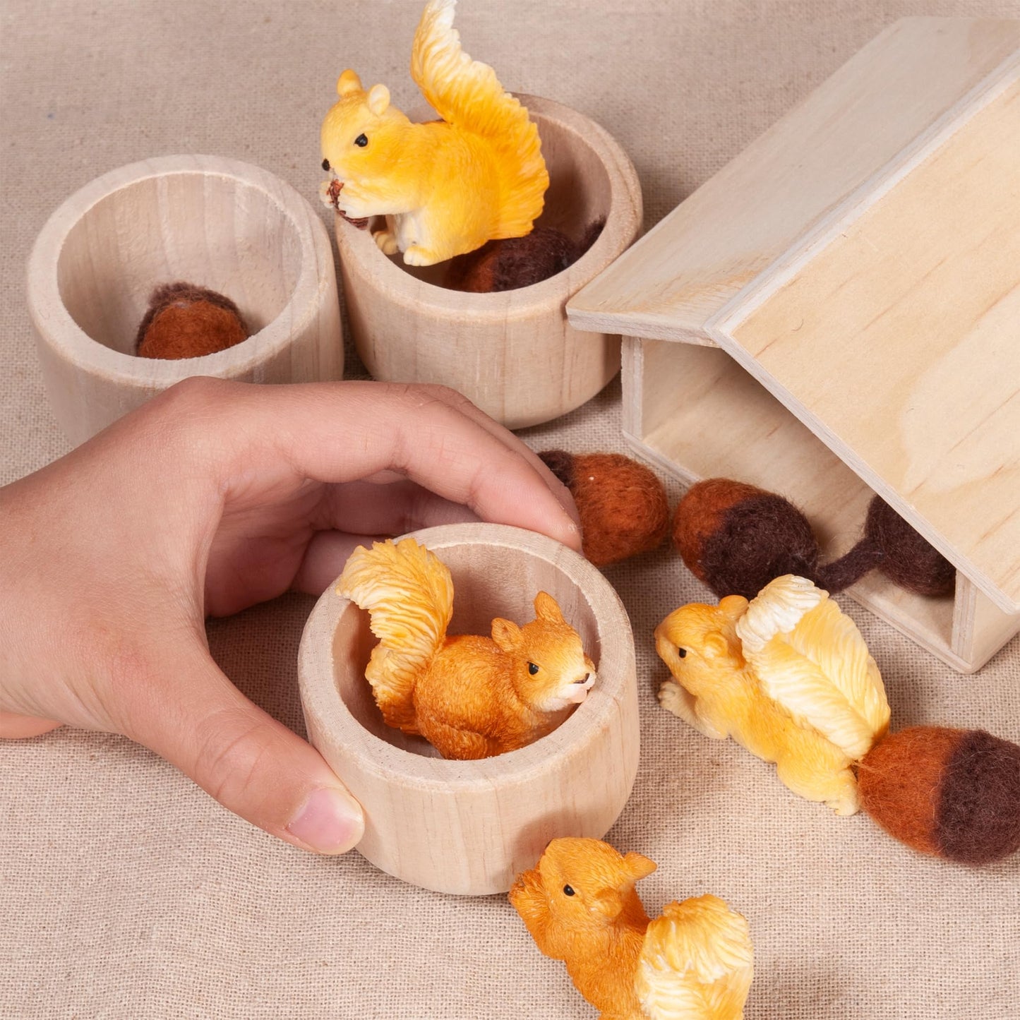 MONT PLEASANT Sorting Stacking Wooden Toys for Toddlers, Squirrel Montessori Toy Toddler Sensory Bin Tool Toys, Wood Squirrel Toy House Fine Motor Skill Toys Early Learning Educational Gift for Kids