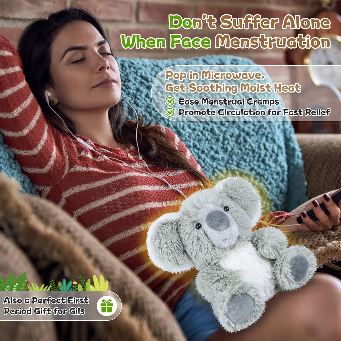 SuzziPals Warming Koala Stuffed Animal, Microwavable Stuffed Animals Heating Pad for Period Cramps, Pain & Stress Relief, Plushies for Anxiety, Lavender Scented Koala Bear Plush Gifts