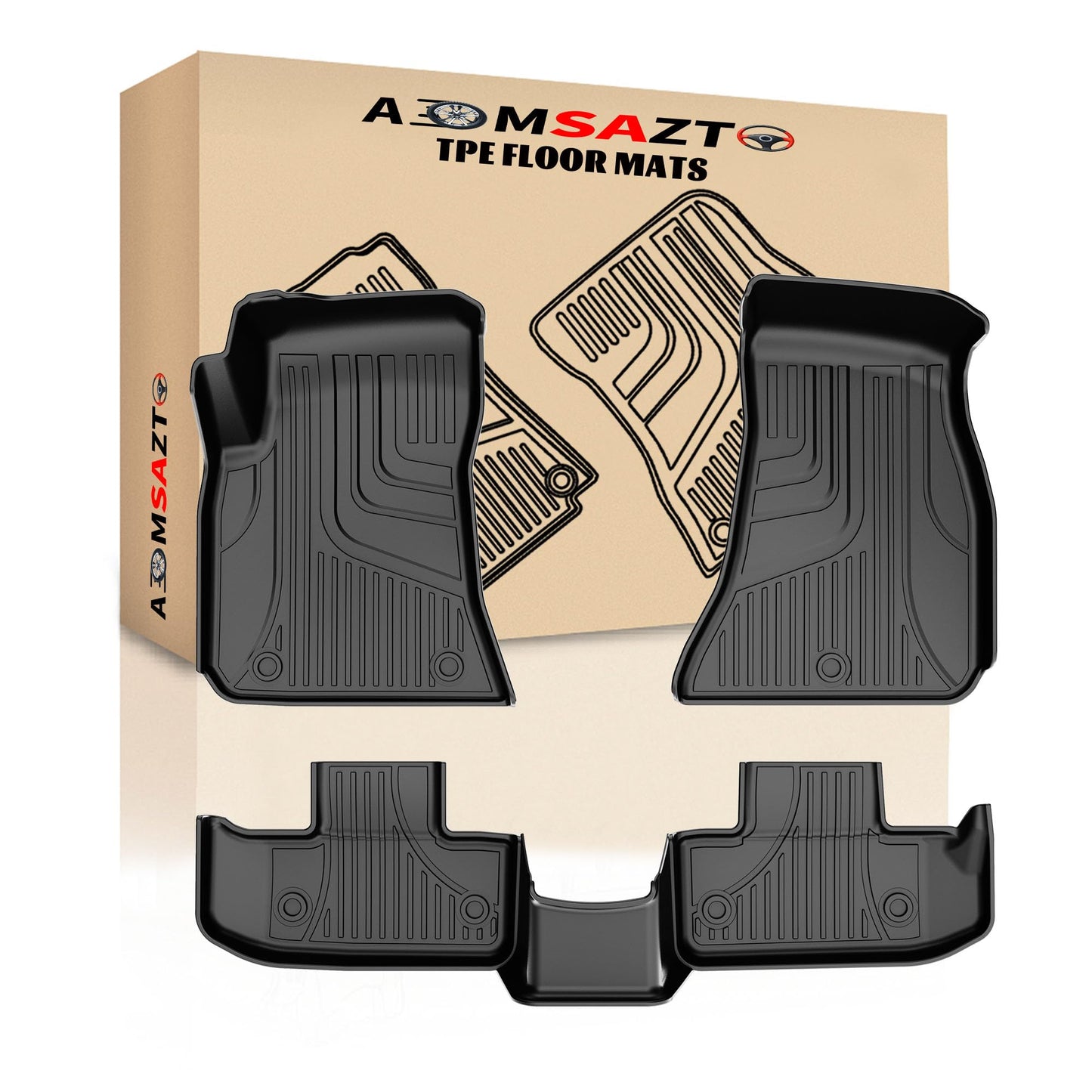 AOMSAZTO Floor Mats Fit for 2015-2023 Dodge Challenger RWD - All Weather Custom TPE Floor Liners Full Set Include 1st and 2nd Row Front & Rear