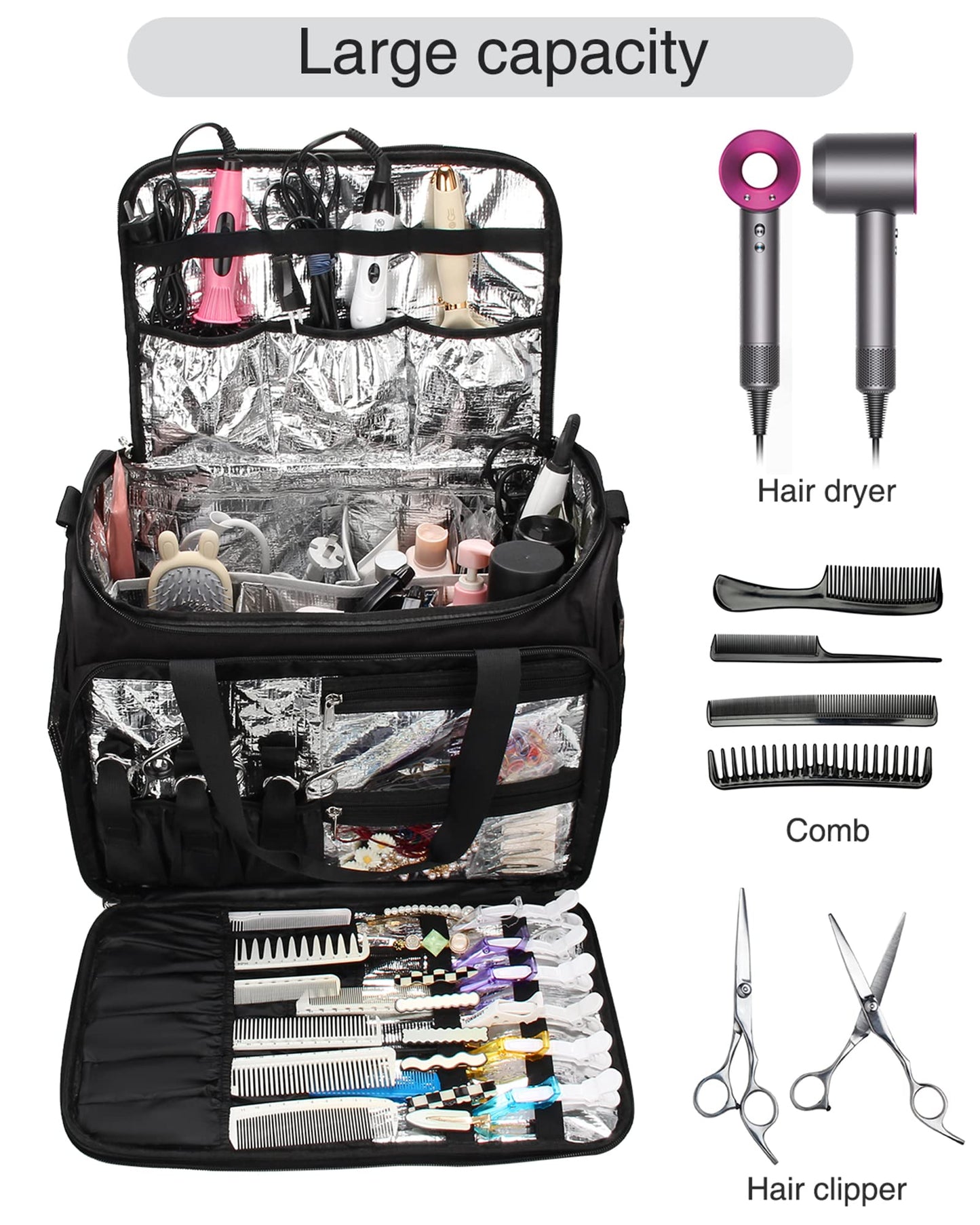 MONSTINA Professional Hairdressing Bag,Hairstylist Travel Bag,Cosmetics Beauty Hairdresser Bag with Shoulder Strap,Hair Makeup Salon Organizer Bag for Barber Insulation Material