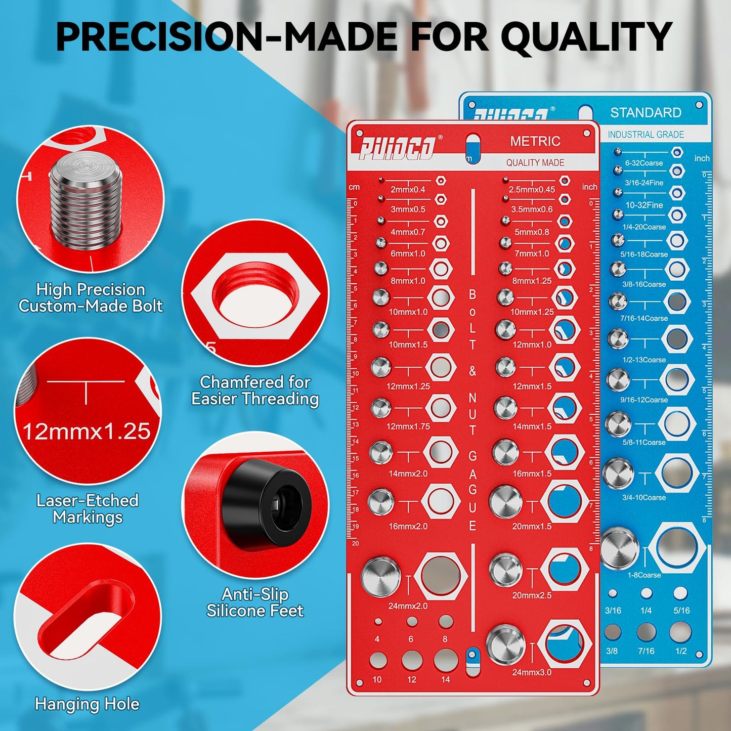 62 Nut and Bolt Thread Checker Standard and Metric, Bolt Size and Thread Gauge with 25 SAE & 25 Metric & 12 Drill Bit Gauge,Bolt and Nut Identifier Gauge for Nut Bolt Size Finder in Narrow Tricky Area