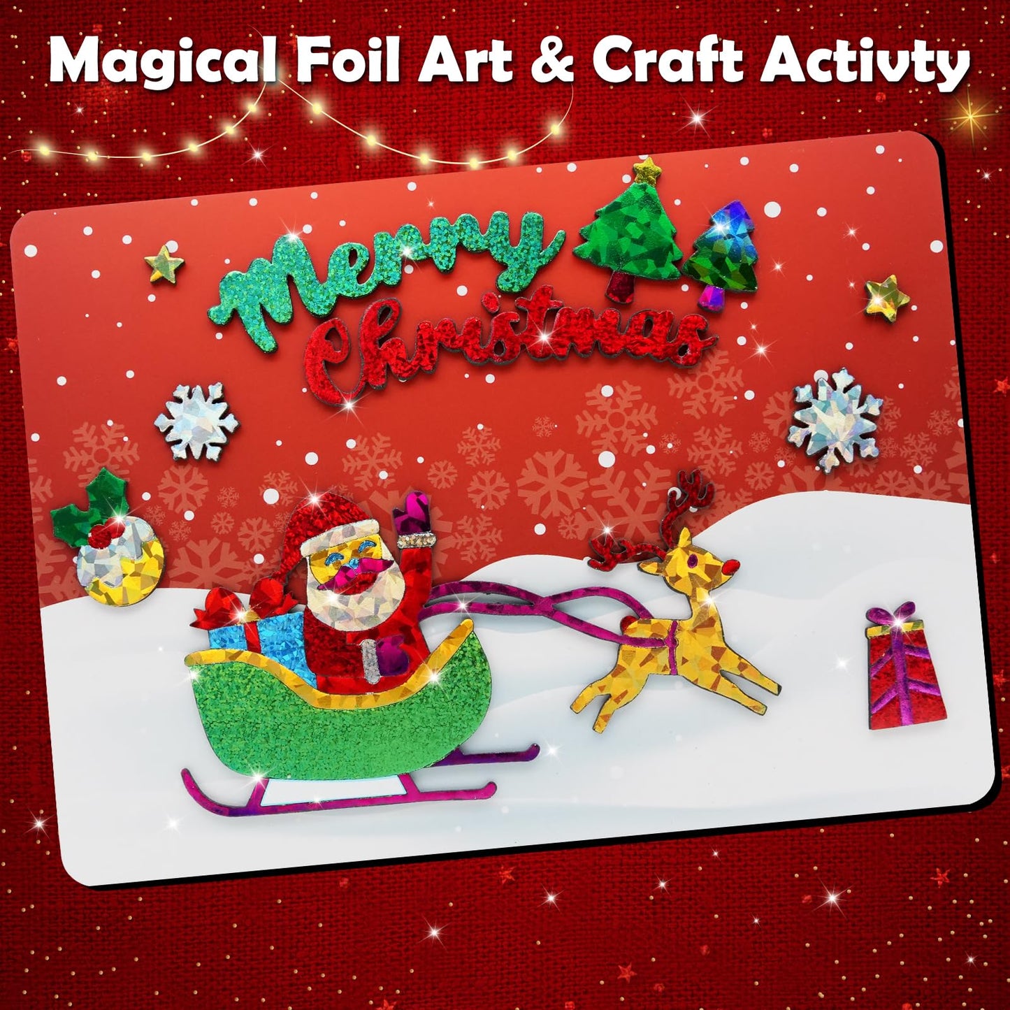 ZMLM Arts Crafts Gifts for Kids: Foil Art for 4 5 6 7 8 9 10 Year Old Girls and Boys - Foil Arts & Crafts Gifts for Kids - Little Children's Fun Birthday Activities Kits Travel Toys(Christmas)
