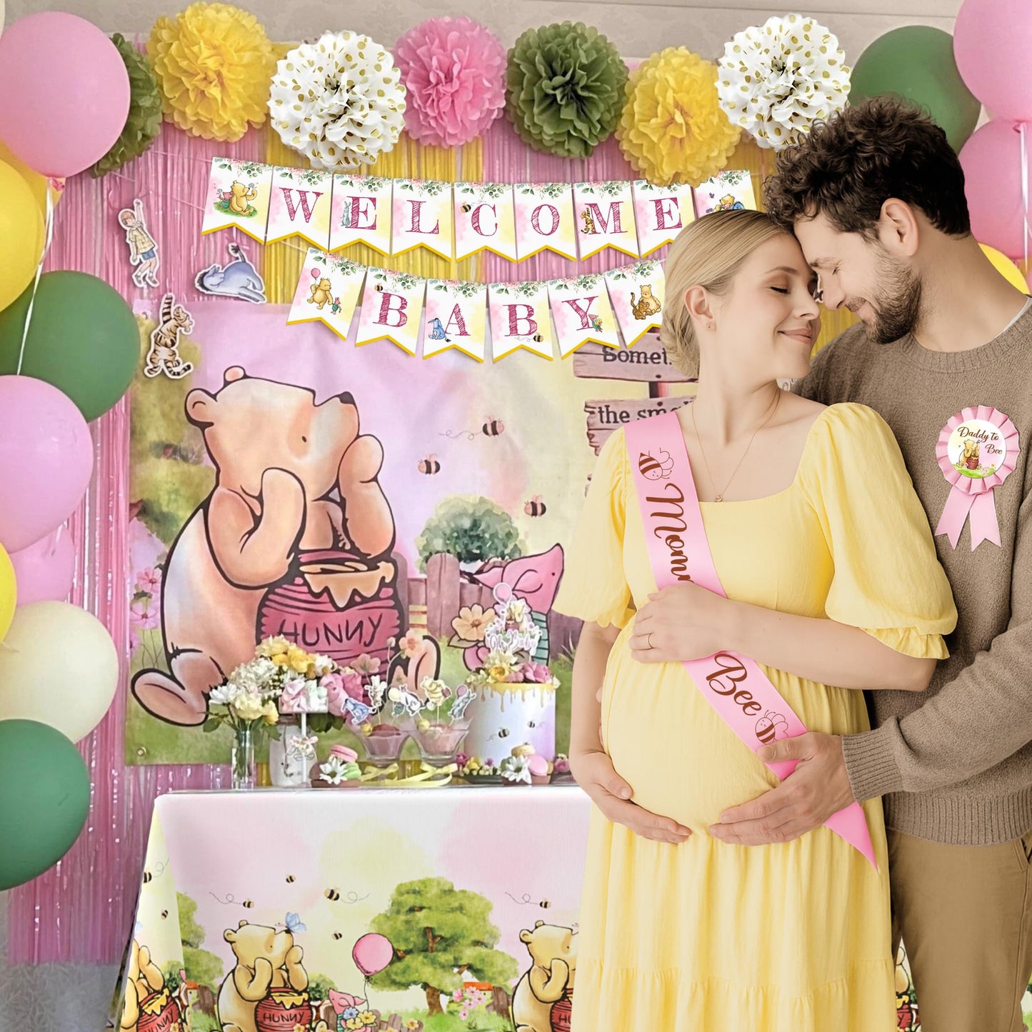 Winnie Baby Shower Decorations Pink – the Pooh Balloons, Backdrop, Welcome Baby Banner, Tablecloth, Cake Toppers, Pompoms, Sash & More – Classic Pooh Baby Shower Theme Party Decor