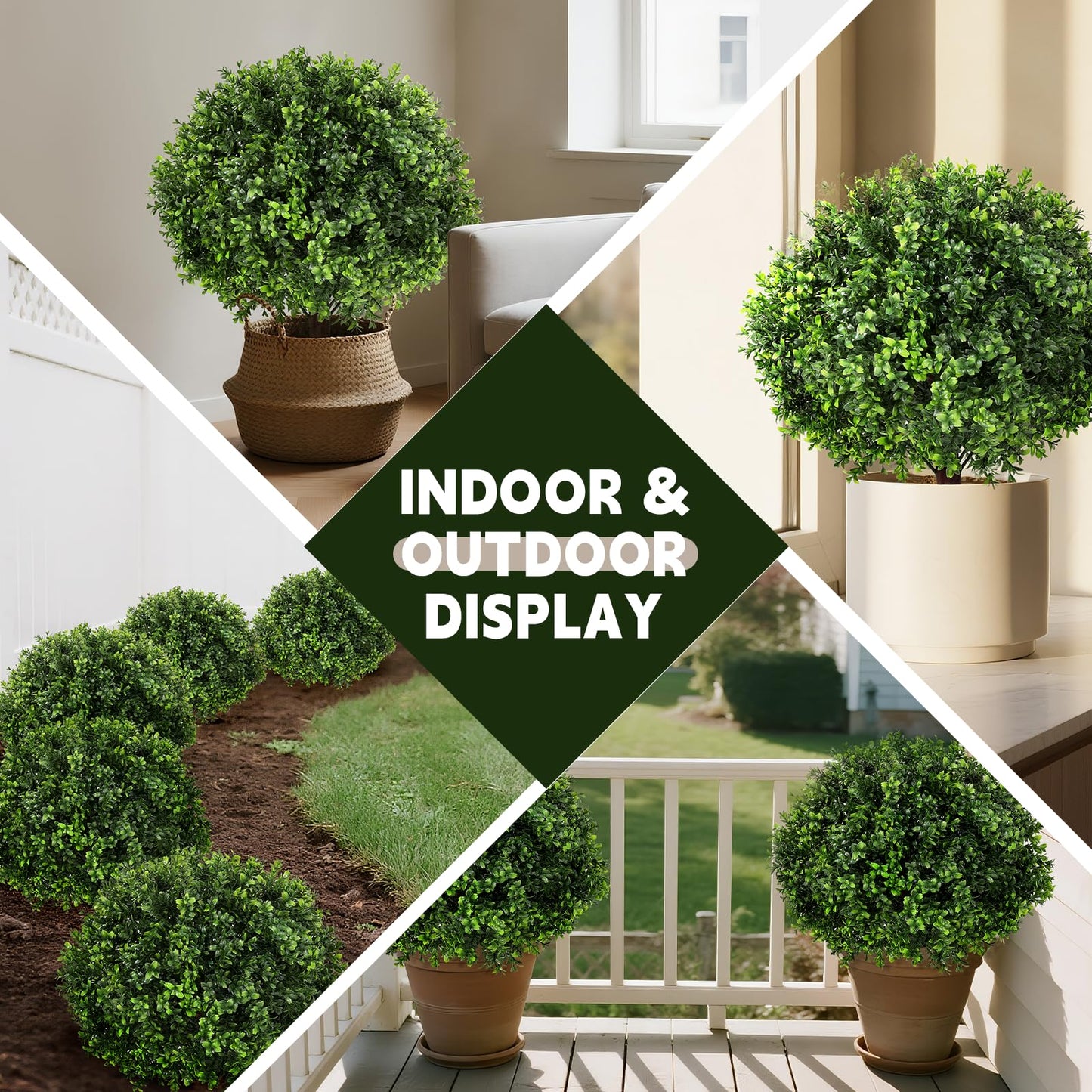 LadyRosian Artificial Boxwood Topiary Tree, 25 Inch 2 Set Outdoor Faux Boxwood Bush Plants,Indoor Ball Trees with Ground Spike, Fake Potted for Home Front Porch Decor Outside Garden