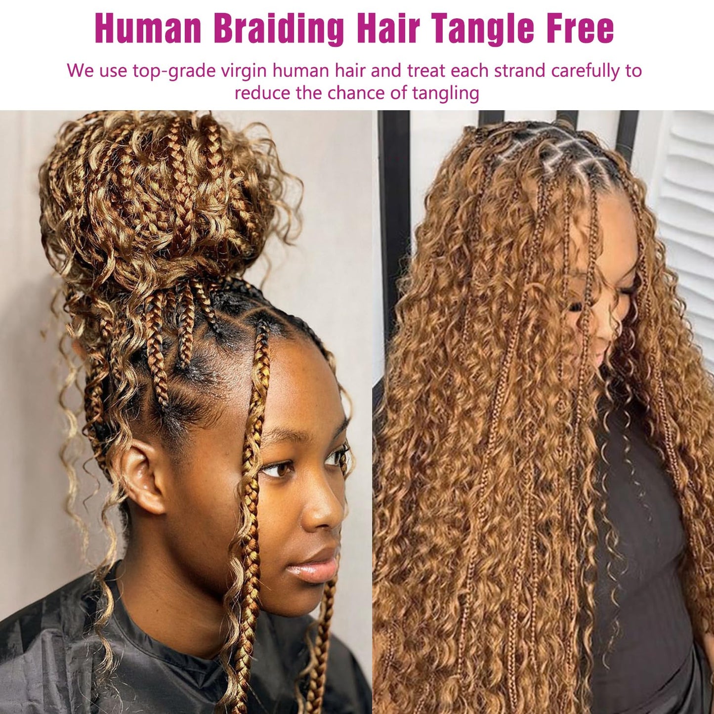 Honey Human Braiding Hair Deep Wave Bulk,27# Color No Weft Curly Braiding Hair Extensions for Boho Braids Wet and Wavy Braiding Human Hair Bundles(20inch,#27,100g)