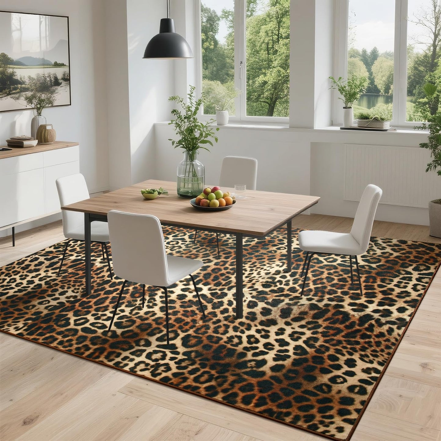 DweIke Leopard Rugs for Living Room, 4x6 Cheetah Print Rug for Bedroom Decor, Washable Non-Slip Stain Resistant Faux Animal Throw Carpet for Dining Room Office Western Home, Dark Brown