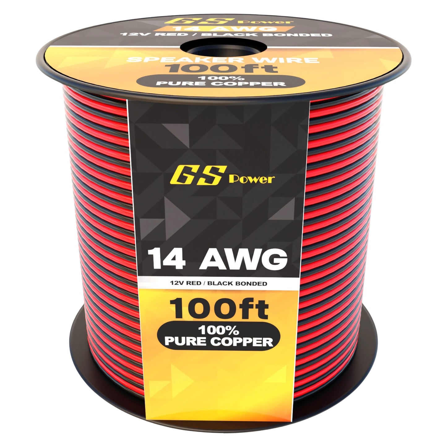 GS Power 14 Gauge Wire 100ft Oxygen Free, OFC Pure Copper Electrical 12v Low Voltage Speaker Wire Spool, 14AWG for Electric, Automotive, Trailer, Stereo, RC, Car, Home Theater, LED, Lamp Wiring
