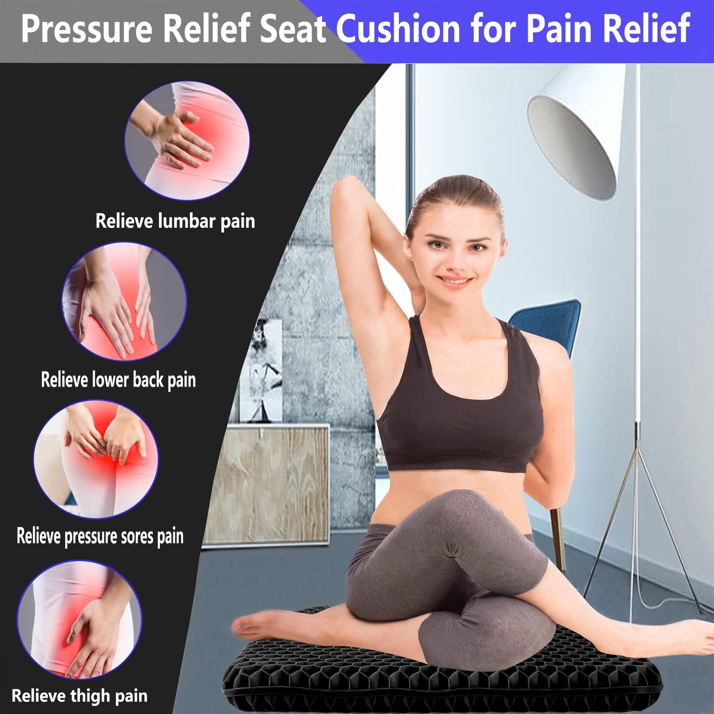 Plus Size Gel Seat Cushion for Long Sitting, Extra Large and Thick, Seat Cushion for Back, Sciatica, Hip, Tailbone Pain Relief, Used for The Office, Wheelchair, Car, Recliner, Stadium, Kayka.(Black)