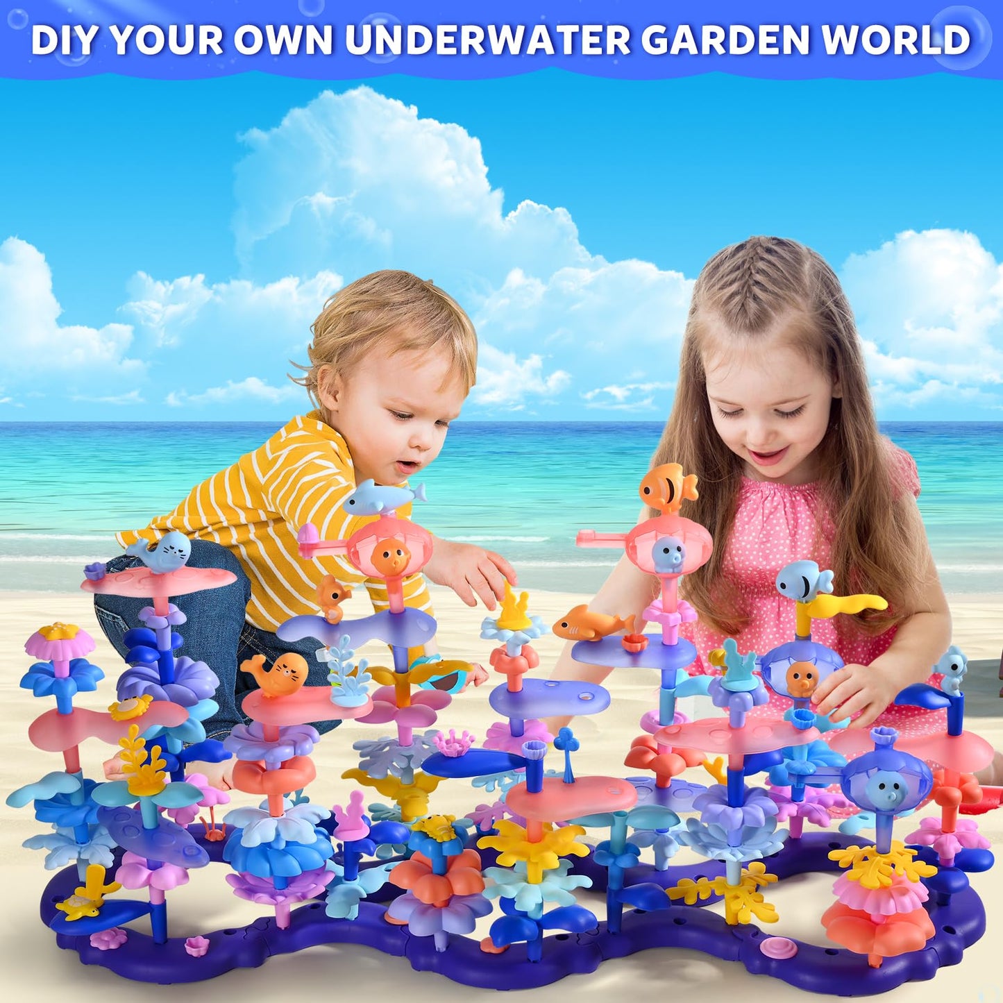 Doloowee 156 Pcs Flower Garden Building Toys for 3 4 5 6 7 8 Year Old Girls Sea Coral Stacking Toys Educational Toys for Toddlers