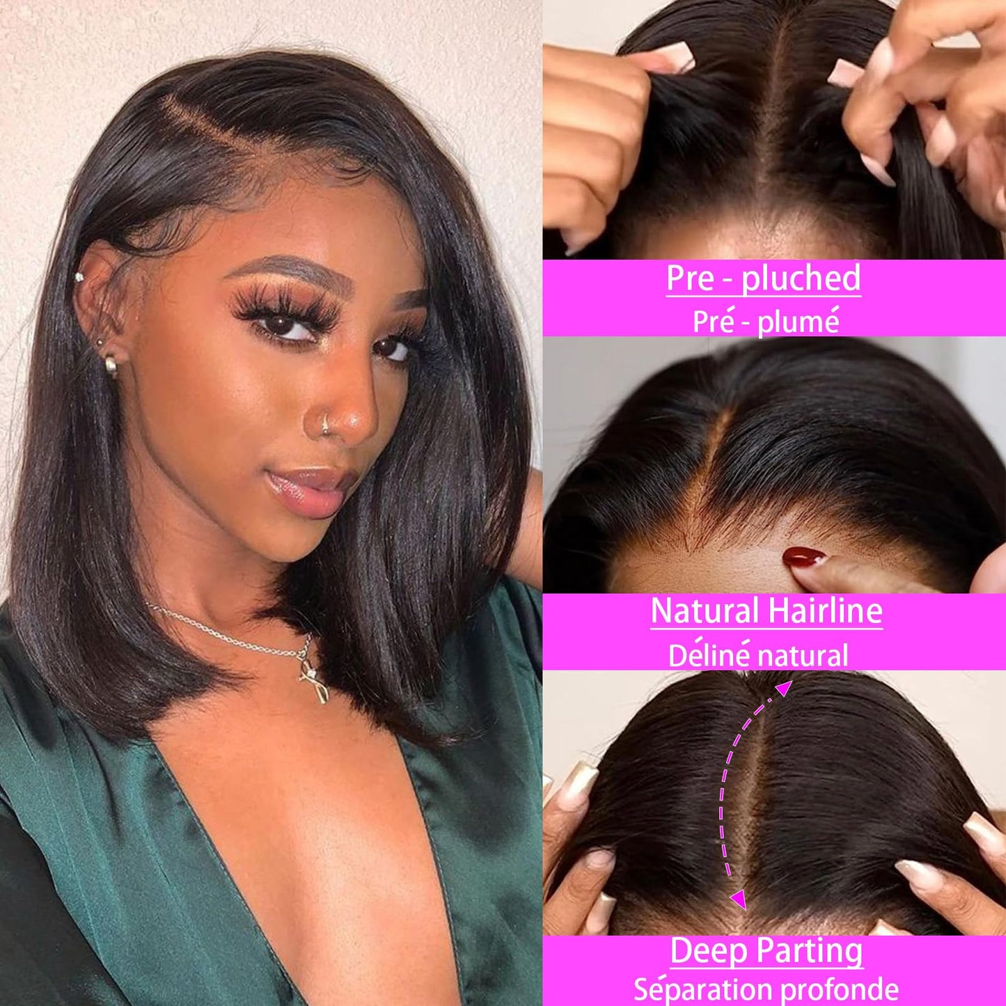 Short Bob Wig Human Hair 13x4 HD Transparent Lace Front Wigs Human Hair Pre Plucked with Baby Hair Glueless Wigs Human Hair 180% Density Straight Frontal Lace Wigs for Women Natural Color 8 Inch