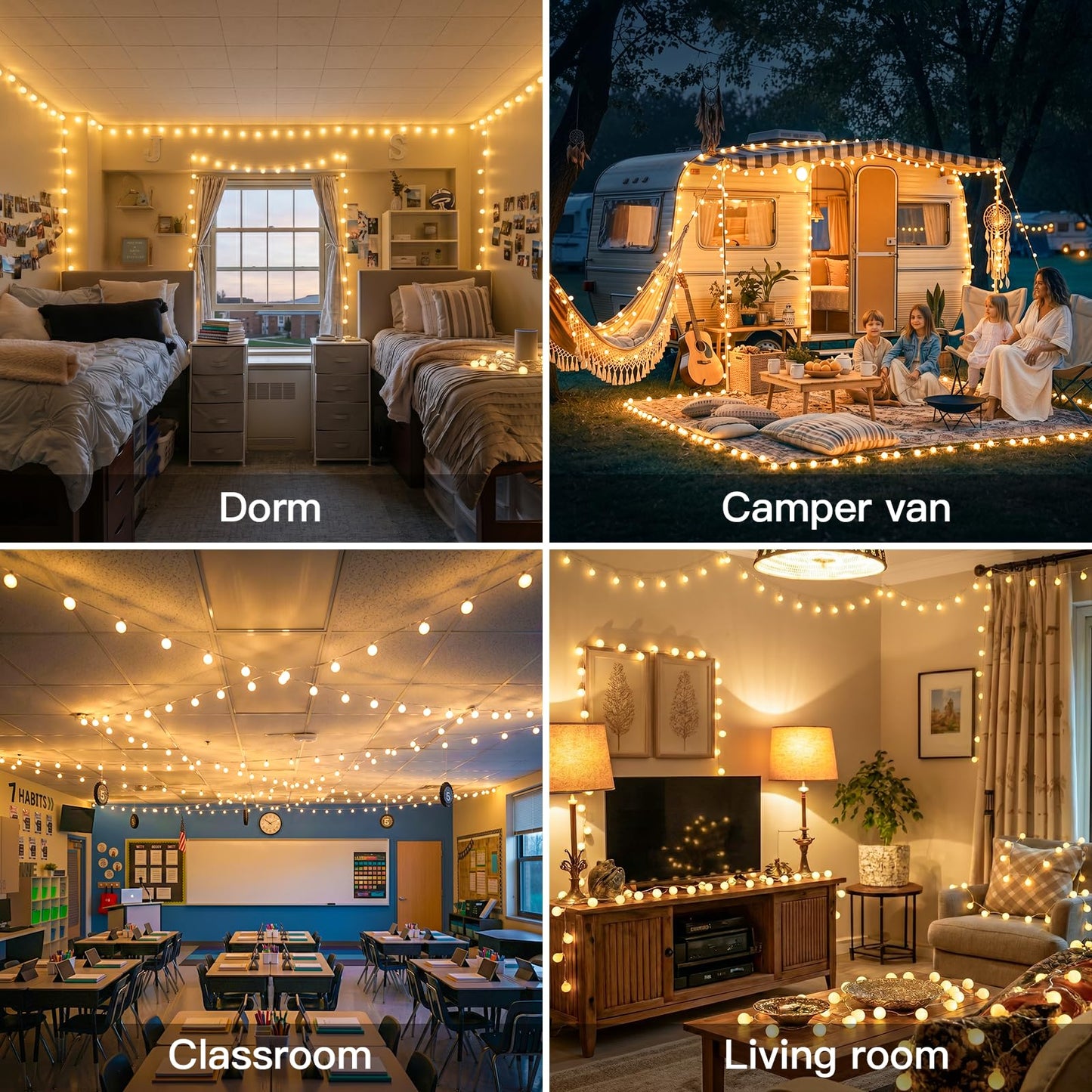 suddus String Lights for Bedroom, 66ft 200 Led Connectable Globe String Lights Indoor, Hanging Fairy Lights Plug in with Remote for Kids Room Dorm Classroom Outdoor Christmas Tree Decor, Warm White