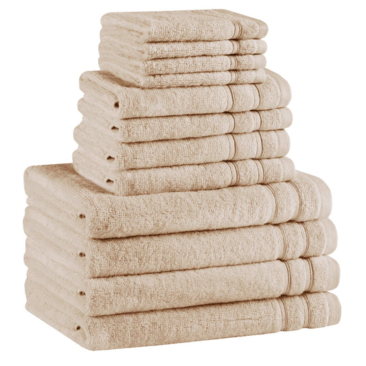 Comfort Spaces 12-Piece Luxury Bath Towel Set - 4 Large, 4 Hand, 4 Washcloth, 100% Cotton, Quick Dry, Zero Twist, Soft, Lightweight - Beige Tan