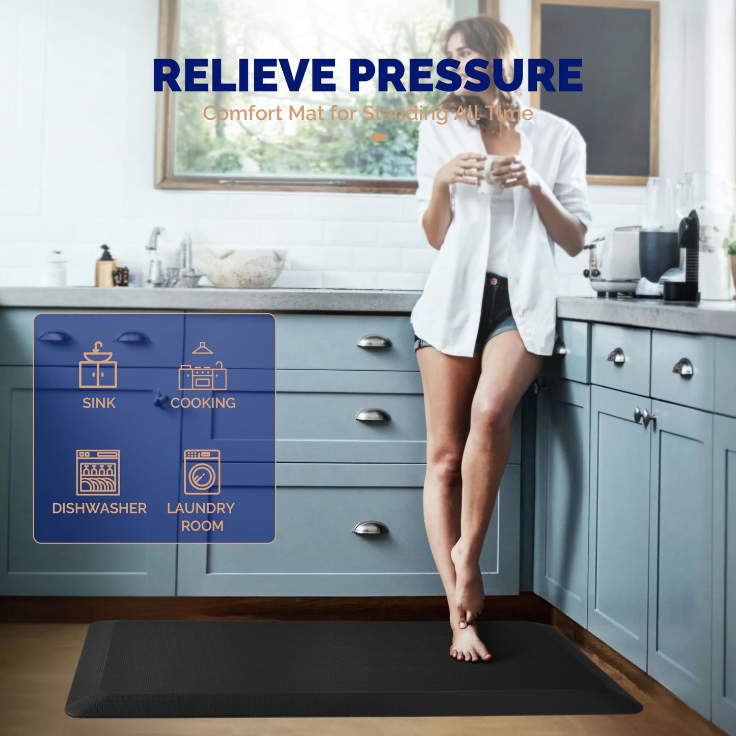 FEATOL Anti Fatigue Mat for Standing, 9/10 Extra Thick Ergonomic Standing Desk Mat, Comfort & Durable Memory Foam Standing Mat at Home,Office All Day (20" x 32", Black, 2PC)