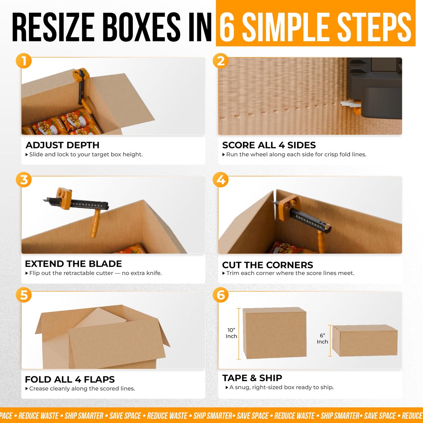 BoxPal Pro 3-in-1 Box Resizer Tool – Cardboard Scorer with Built-In Cutter & Adjustable Depth Guide – Right-Sizing Tool for Shipping Boxes, Packing Stations & Warehouses