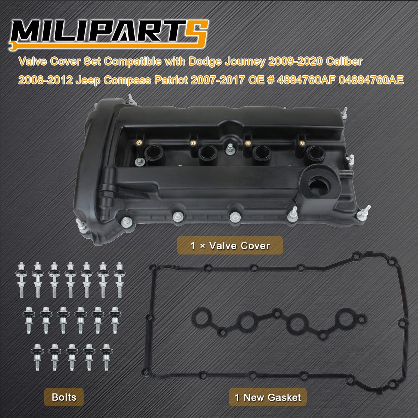 MILIPARTS Valve Cover Set Compatible with Dodge Journey 2009-2020 Caliber 2008-2012 Jeep Compass Patriot 2007-2017 OE 4884760AF 04884760AE