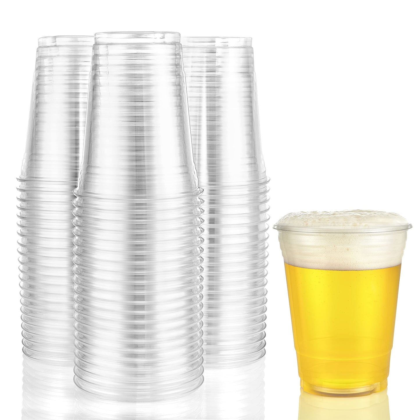 Nicole Home Collection 100 Count Disposable Plastic Cups, Crystal Clear, Durable PET 18 oz. BPA Free