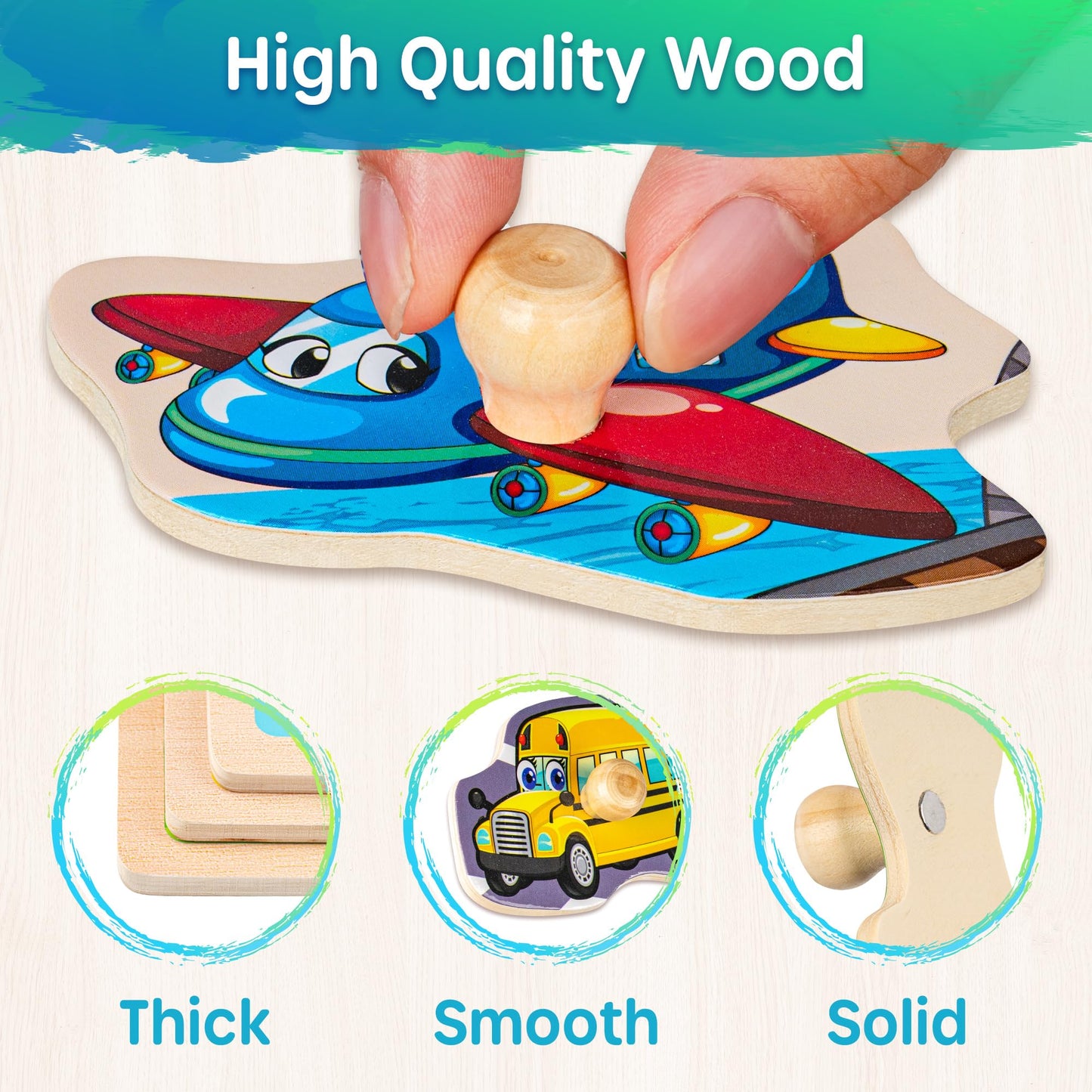 SYNARRY Wooden Puzzles for Toddlers 1-3, 6XSET Puzzles for Toddlers 2-4 with Rack, Learning Alphabet Number Animal Dinosaur Vehicle Gifts for Kids, Education Toys for 2 3 Years Boys Girls