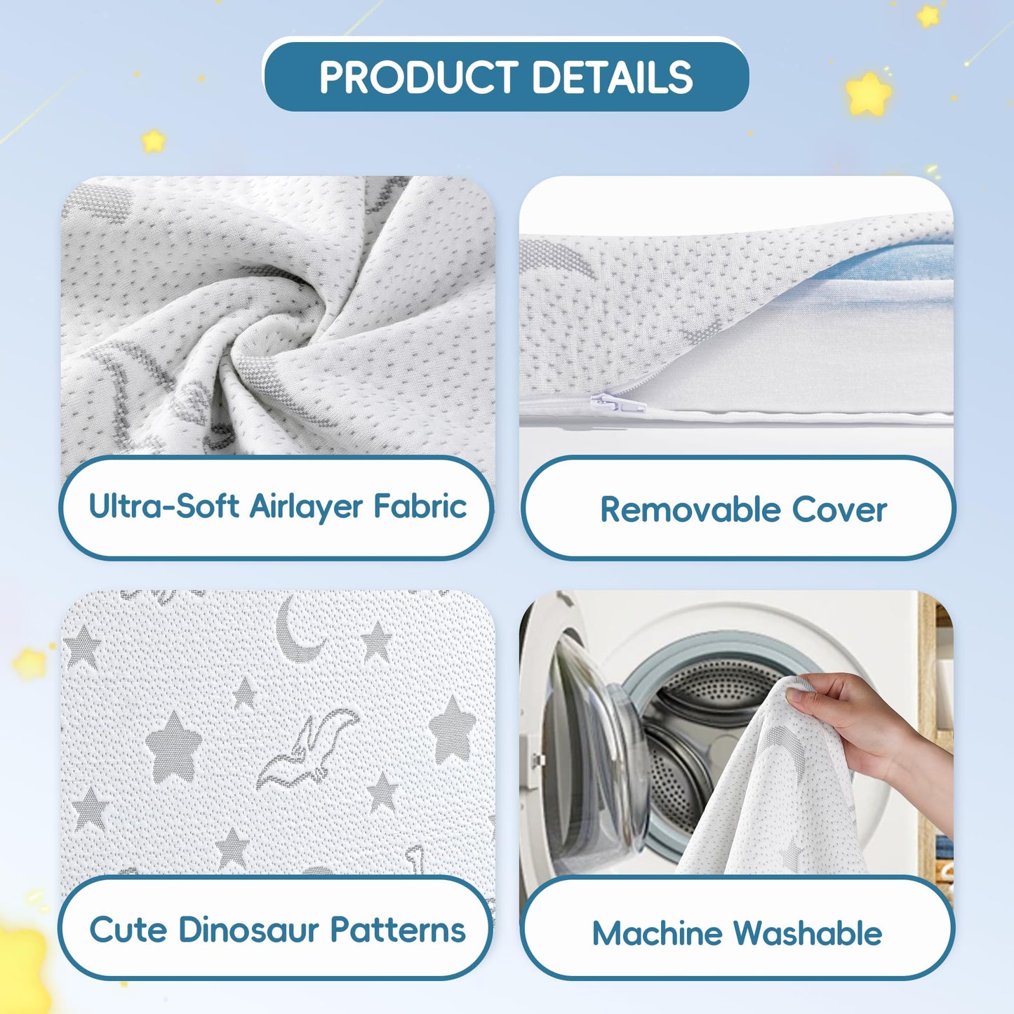 SJEUQOP Trifold Pack and Play Mattress 38"x26", Pack N Play Mattresses with Dual Sided Soft & Firm Memory Foam Foldable Portable Crib Baby Mattress with Washable Cover and Carry Bag