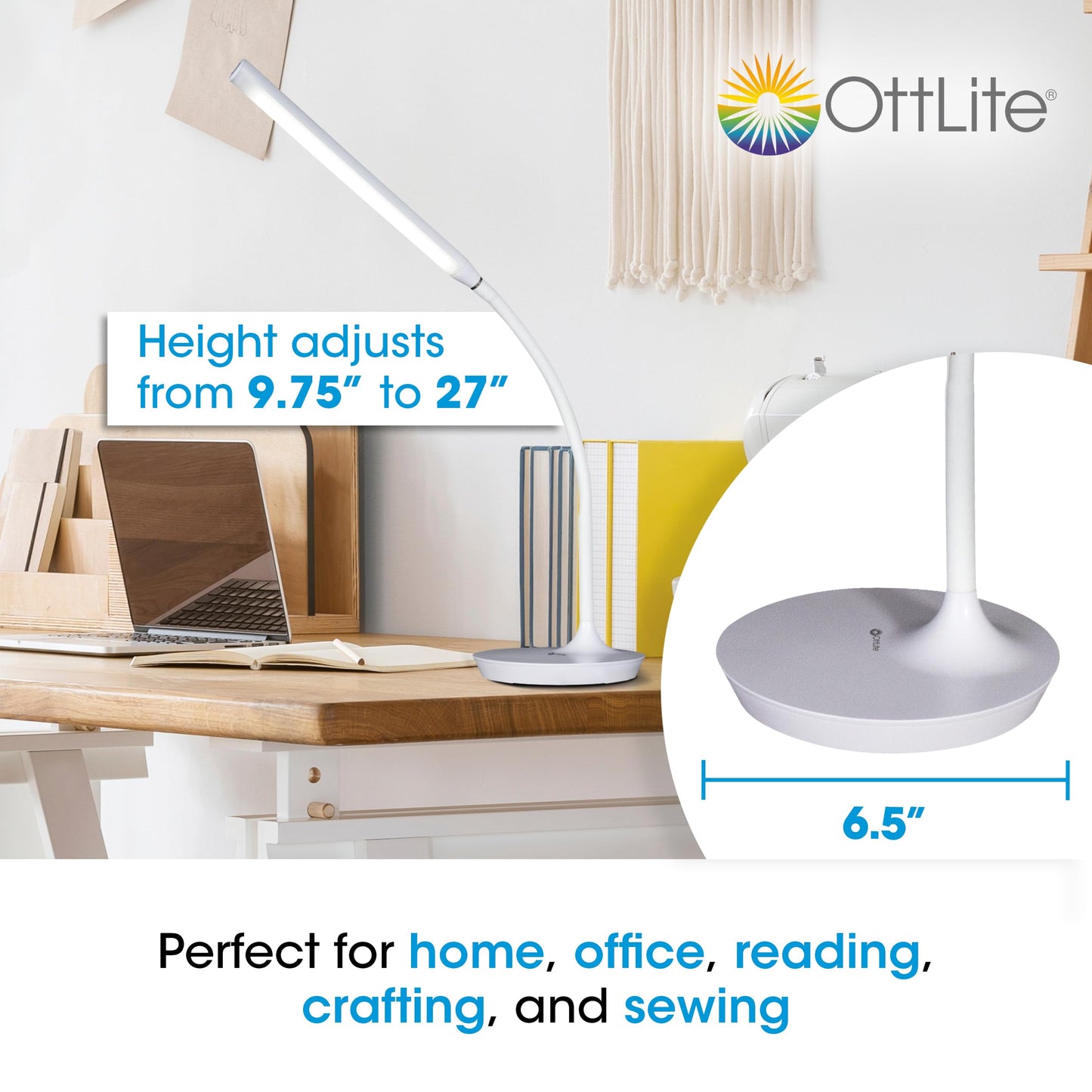 OttLite Extended Reach LED Desk Lamp, White