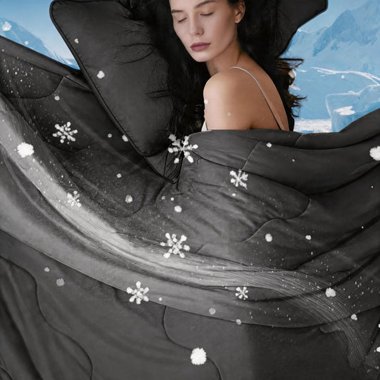 DOWNCOOL Cooling Comforter Queen Size, Lightweight Blanket for Hot Sleepers with Cooling Pillowcases, 3-Piece Bedding Set for Night Sweats & Moisture-Wicking Quick-Dry Fabric, Grey 90″x90″