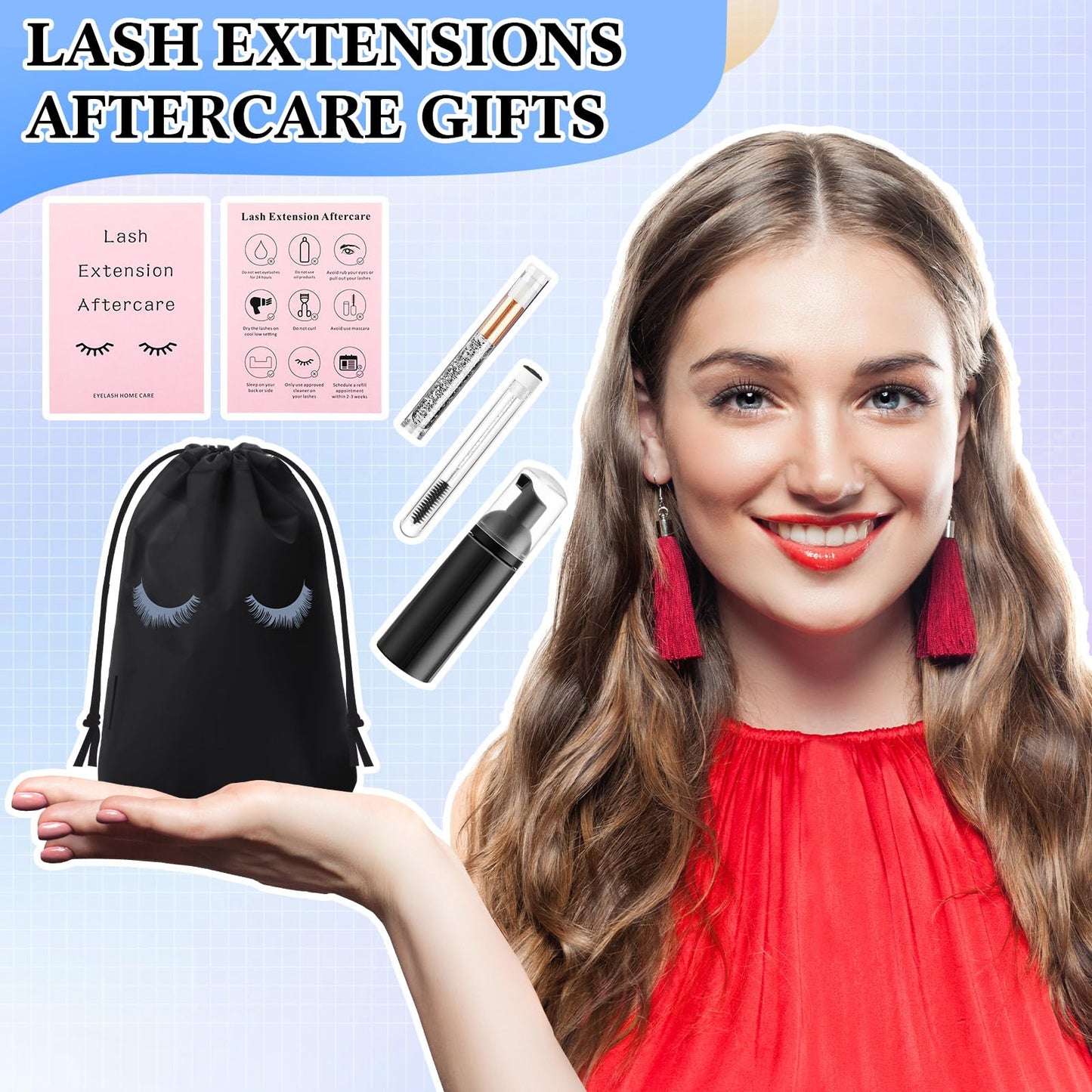Zhehao 150 Pcs Lash Shampoo Bottle Brushes Set 30 Eyelash Shampoo Dispensers 30 Reusable Aftercare Bag 30 Empty Lash Brushes Pipes 30 Lash Shampoo Brushes 30 Extension Aftercare Cards(Black)