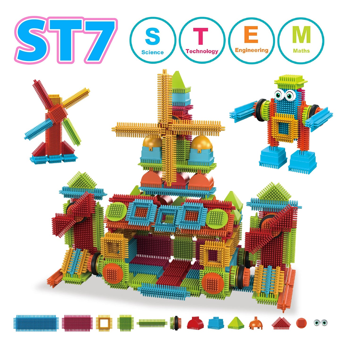 contixo Stem Building Toys, ST7 244 Pieces Bristle Shape 3D Tile Set Building Learning Educational Block Stacking Creative Imagination Toy for Kids