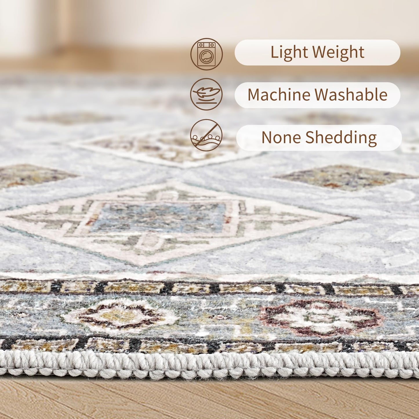 8x10 Boho Large Area Rug for Living Room - Luxurious Soft Oriental Distressed Carpet with Non-Slip Backing - Stain-Resistant, Washable Rug for Bedroom, Dining Room, Kitchen or Office, Blue