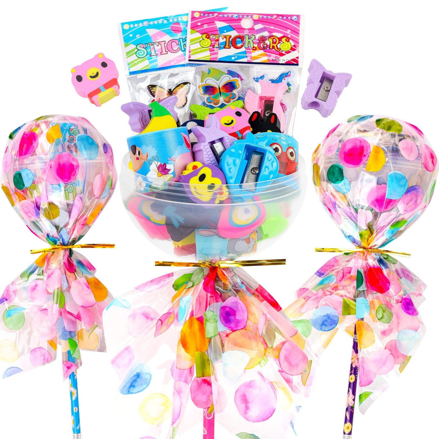 Thesixowls Giant Lollipop Birthday Goodie Bags, 24 Pack Lollipop Return Gifts for Birthday Party – Fun Goodie Bags Classroom Rewards Students Gifts Class Prizes