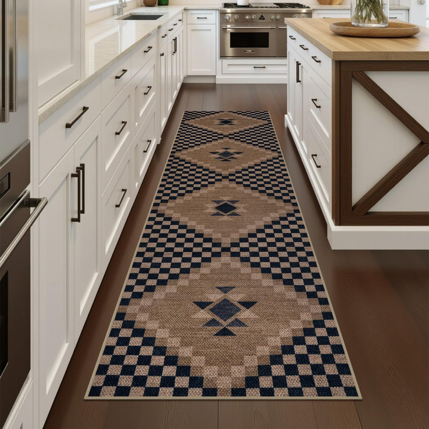 LIVEBOX Easy Jute Runner Rugs for Hallway 2x10, Non Slip Washable Rug Runner, Checkered Extra Long Rugs for Hallways, Ultra Thin Farmhouse Kitchen Rug for Hardwood Floor