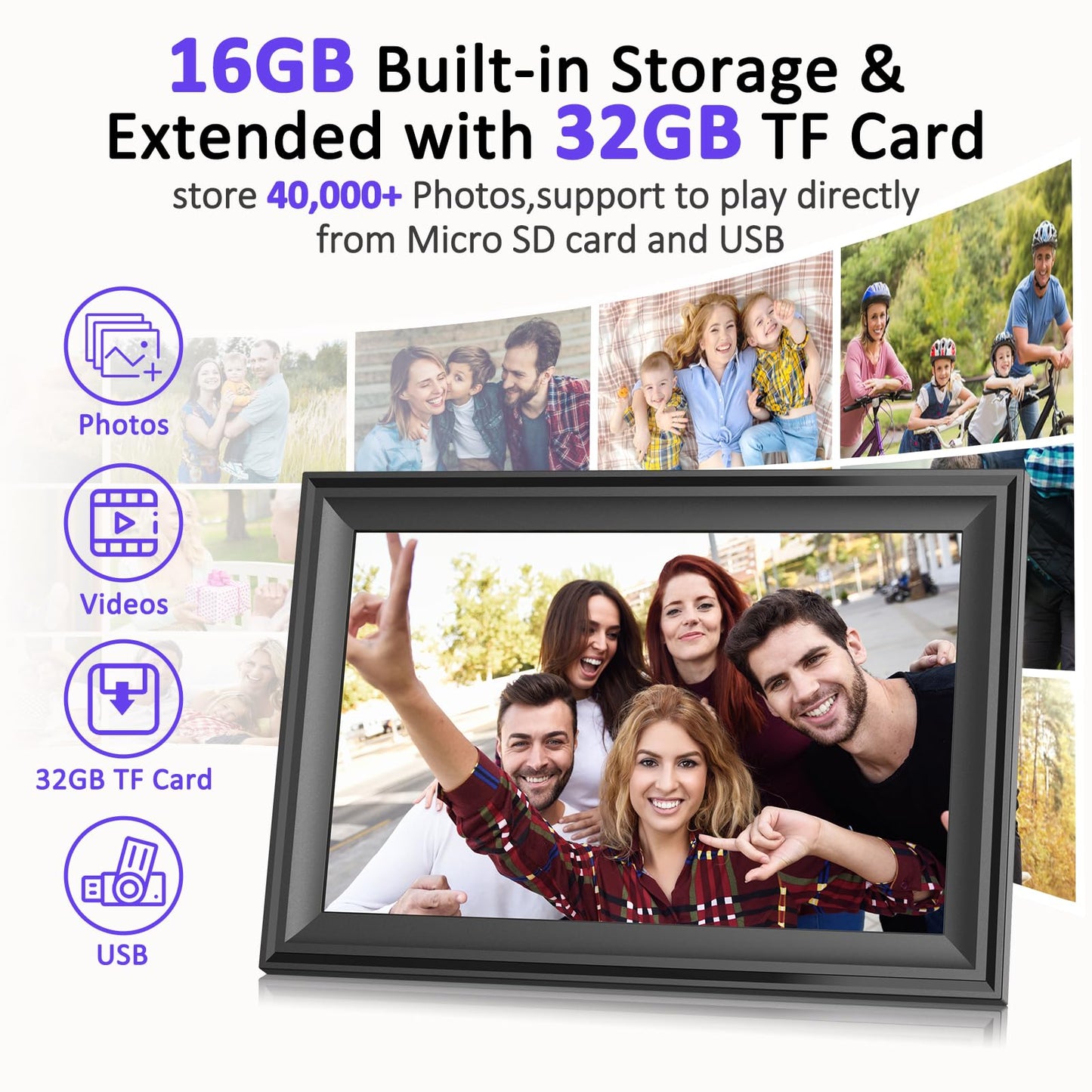ThankVip Digital Picture Frame 10.1 Inch WiFi Photo Frame Electronic, IPS HD Display Touch Screen,16GB Storage, Slideshow, Wall Mountable, Auto-Rotate, Share Photos and Video via Uhale App