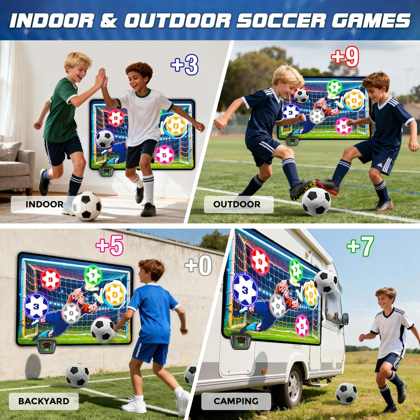 VATOS Electronic Soccer Goal with Scores for Kids, Indoor and Outdoor Football Training Goal, Fabric Goal and 2 Balls, Sports Toy for Birthday 3+ Years
