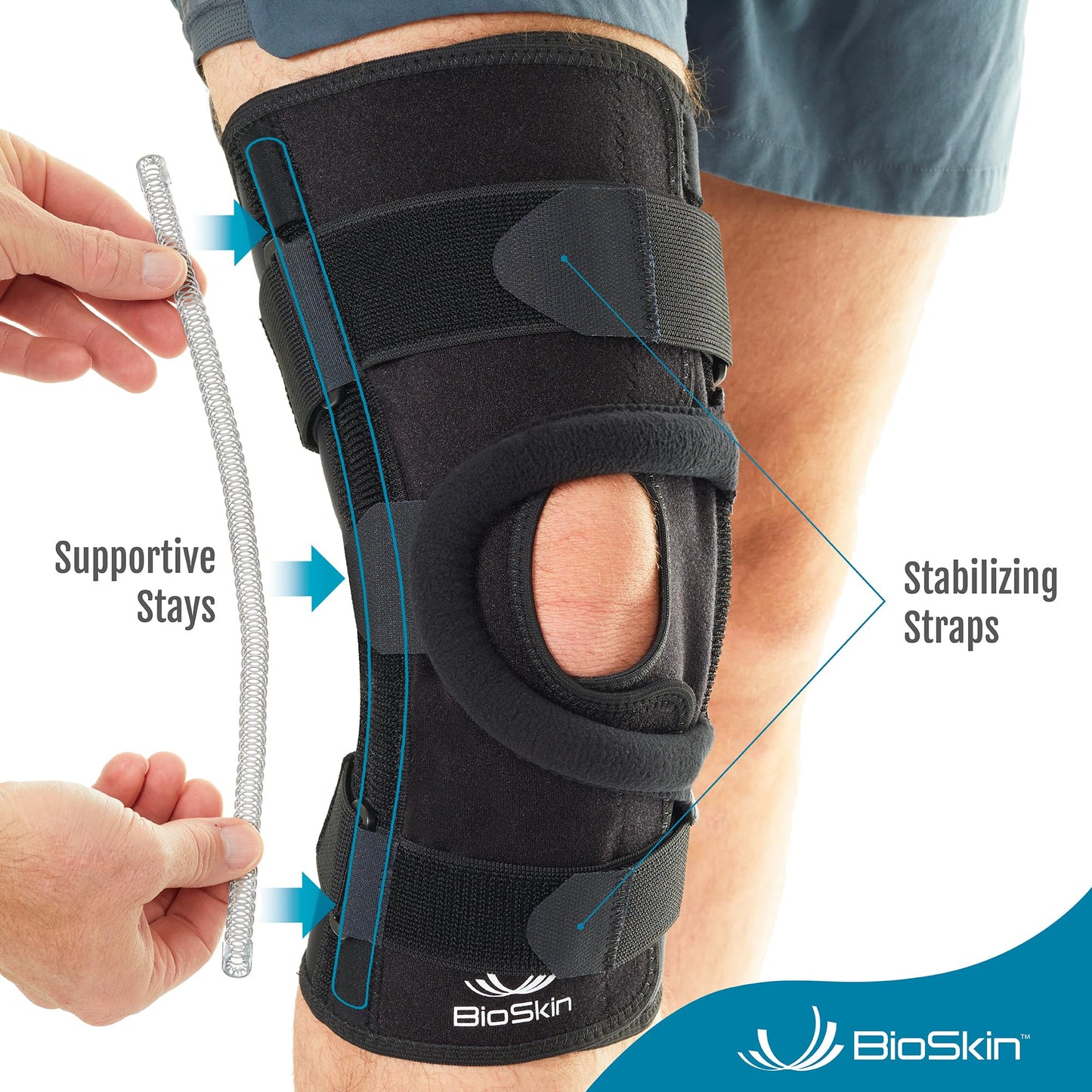 BioSkin Wraparound Patella Stabilizer Knee Brace for Patellofemoral Pain, Patella Tracking Disorders, Dislocation, and Subluxation, Left or Right Kneecap Tracking (M)
