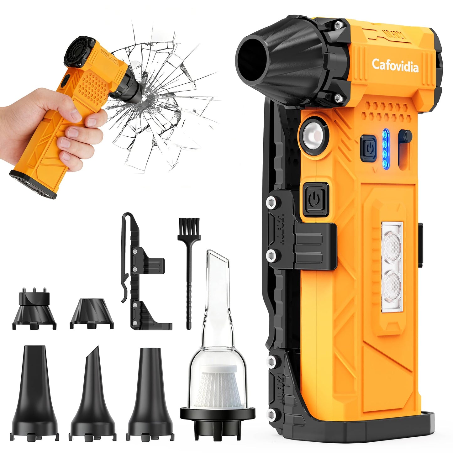 Electric Air Duster, 180000RPM Brushless Motor, Rechargeable Compressed Air Duster with 8000mAh Battery, Stepless Speed Control, 7-Mode Light Mini Blower for PC, Car, Home, Outdoor