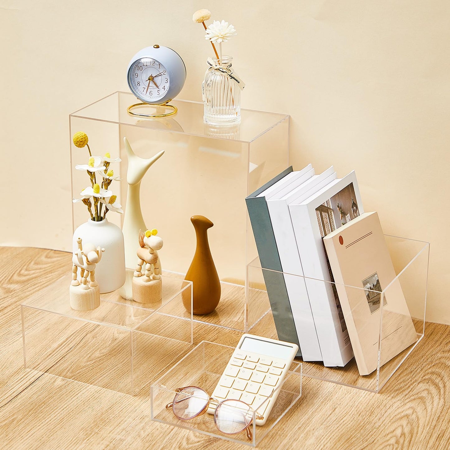 Leinuosen 6 Pcs Food Risers for Buffet Table Large Buffet Risers Acrylic Display Box Acrylic Cube Display Stands for Dessert Catering Supplies(Clear,6''7''8" 9" 10" 11'')