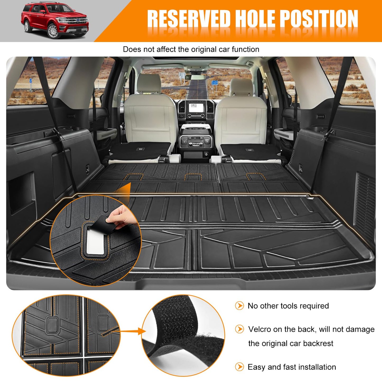 HUYINPJ Cargo Mat Compatible with 2018-2024 Ford Expedition Max/Lincoln Navigator L Cargo Liner Seatback Protector for Expedition Max/Navigator L Accessories(18-24 Expedition Max/Navigator L)