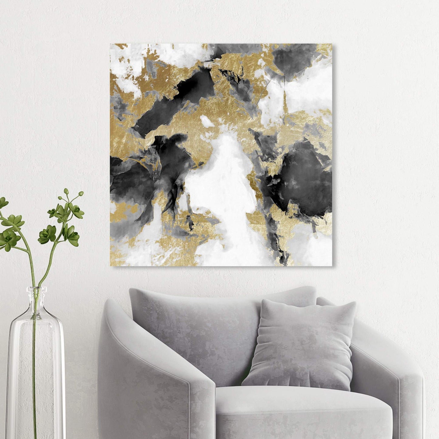 Wynwood Studio Abstract Wall Art Canvas Prints 'Explosive Shade White and Gold' Home Décor, 30 in x 30