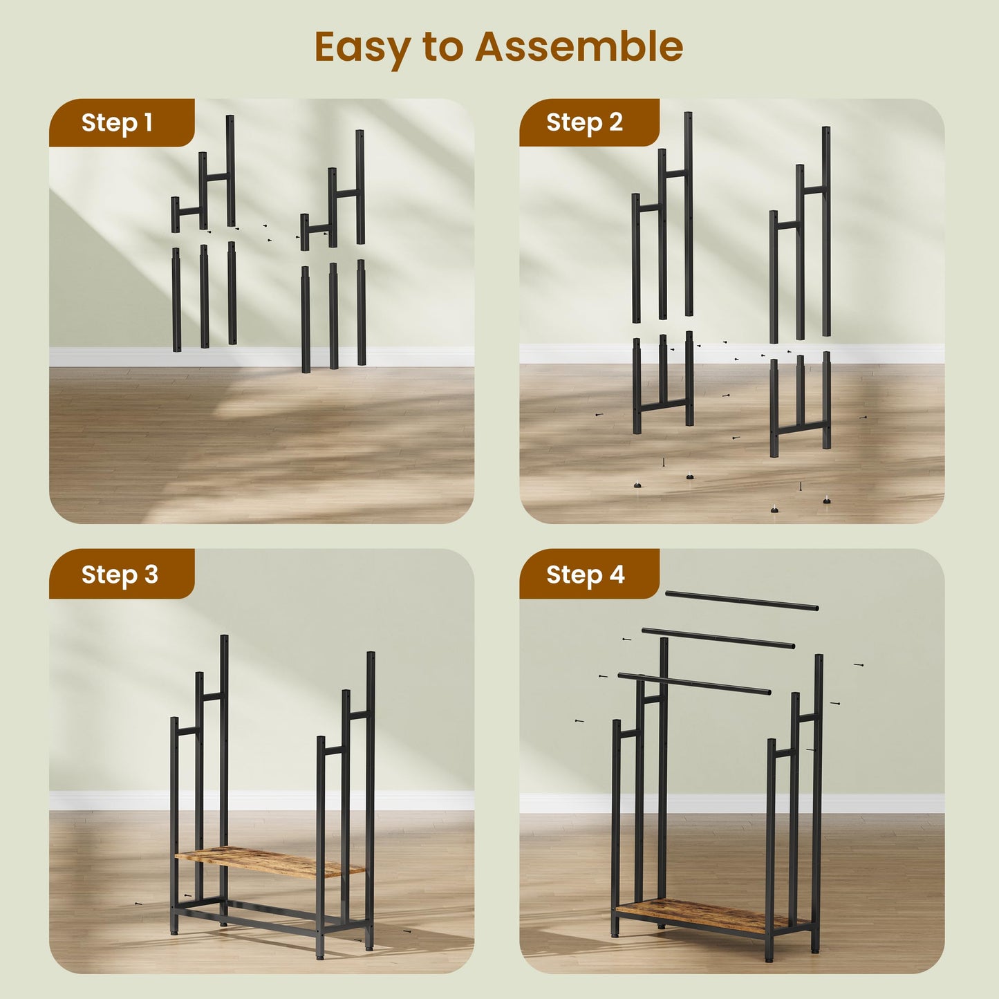 46" Extra Large Freestanding Towel Rack Stand for Bathroom, 3 Tier Blanket Ladder Holder, Outdoor Bath Towel Drying Rack with Shelf, Next to Tub or Shower, Quilt Rack, Rustic Brown and Black