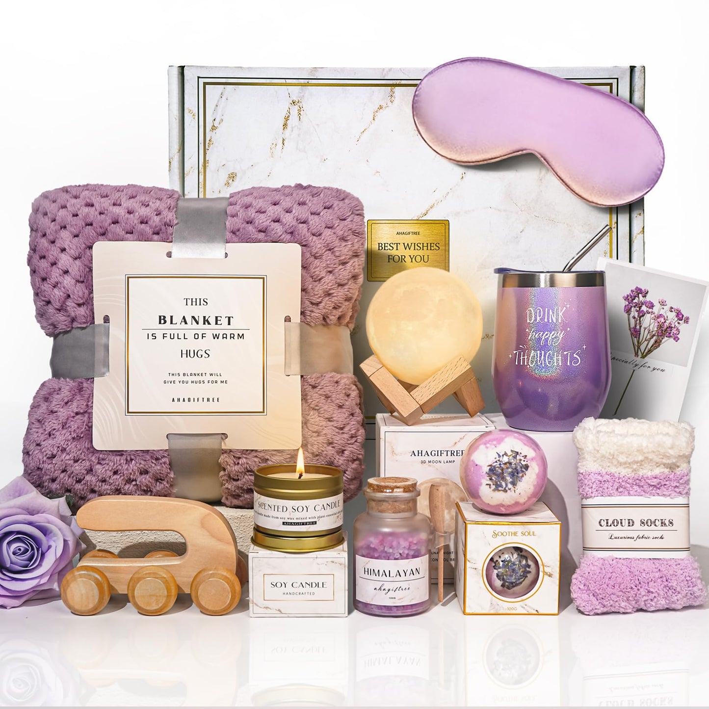 AHAGIFTREE Gift Baskets for Women,11PC Birthday Gifts,Think of You,Thankyou ,self care,care package,relaxation,new beginnings gifts for women,friend,mom,sister