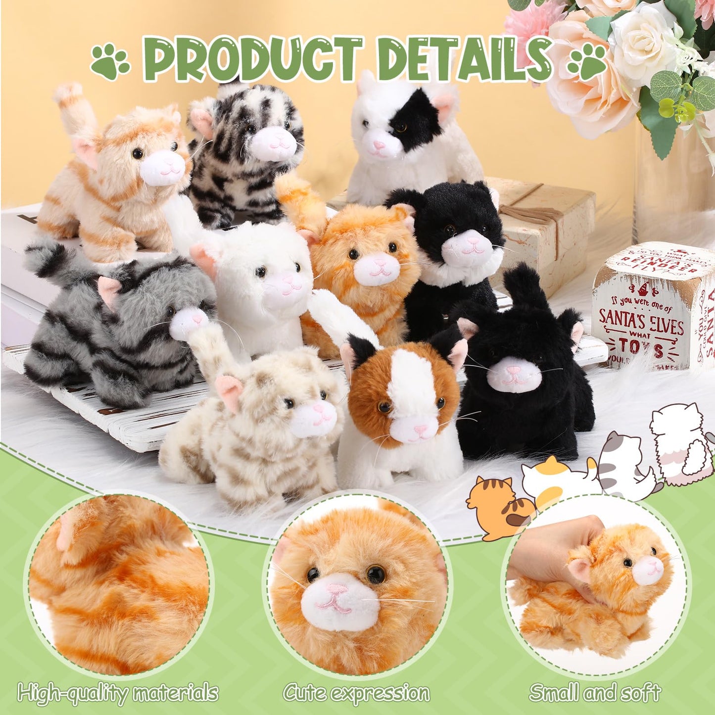 Lenwen 10 Pcs Cat Stuffed Animals Bulk Soft Cuddly Kitten Plush Sets Smitten Kittens Assorted Fluffy Stuffed Cats for Kiddos Birthday Valentine‘s Day Gift Party Goodie Bags Stuffers(Standing Style)