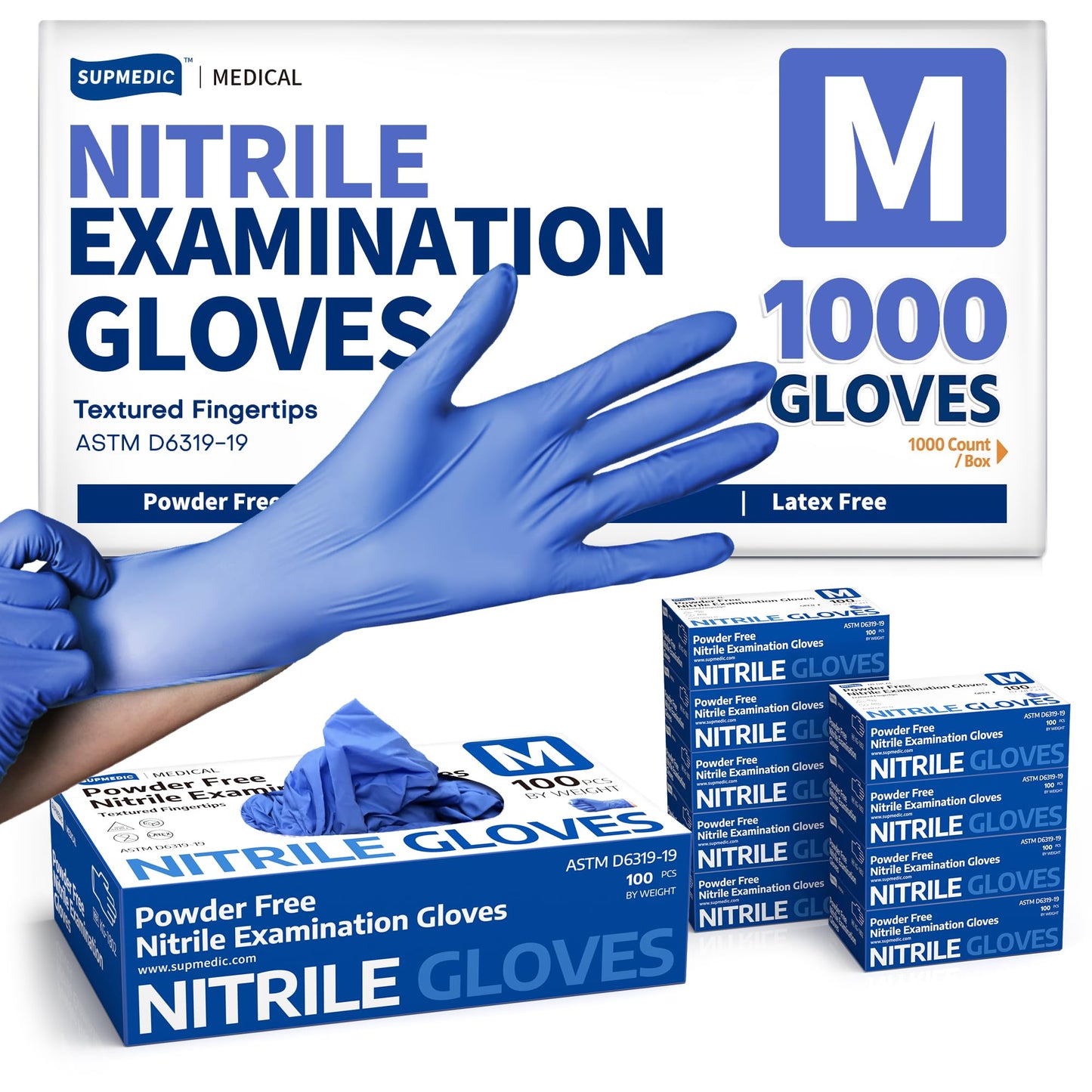 Supmedic Medical Soft Max™ Nitrile Exam Gloves, 1000 Pcs Powder-Free Latex-Free Food Safe Clean Disposable Glove, Blue Iris (Medium)