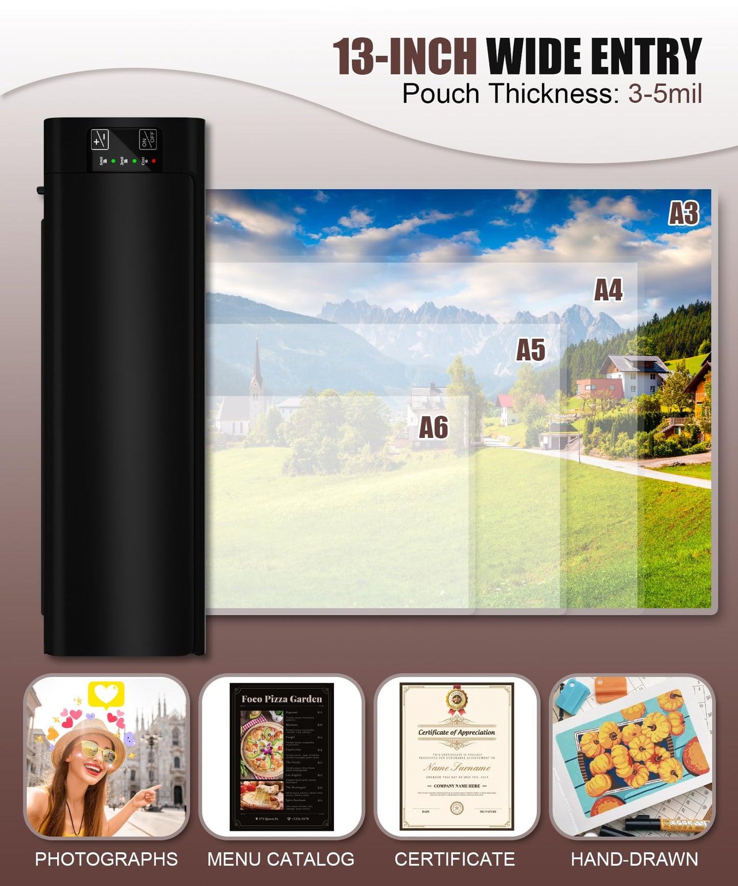 13 Inch Laminator Machine, A-3 9-in-1 Thermal Laminator with Sheets for Hot & Cold Laminating Machine